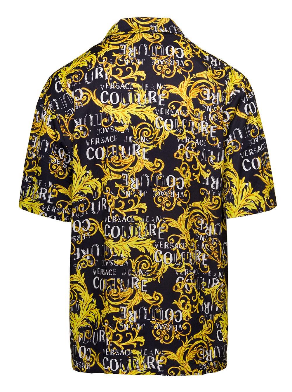 Versace Jeans Couture Short Sleeves Shirt With All-over Baroque Logo Print  In Viscose Man in Yellow for Men | Lyst