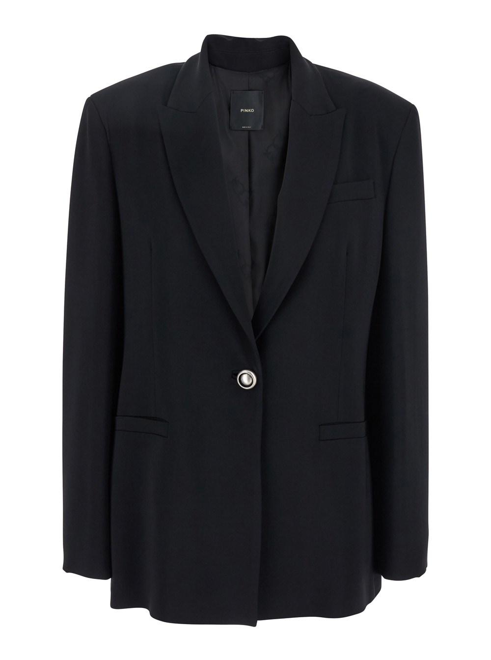 ジャケット Pinko FARAONA CADY SINGLE-BREASTED BLAZER WITH JEWEL BUTTON Pinko 'Faraona' Single-Breasted Jacket With Peak Revers in