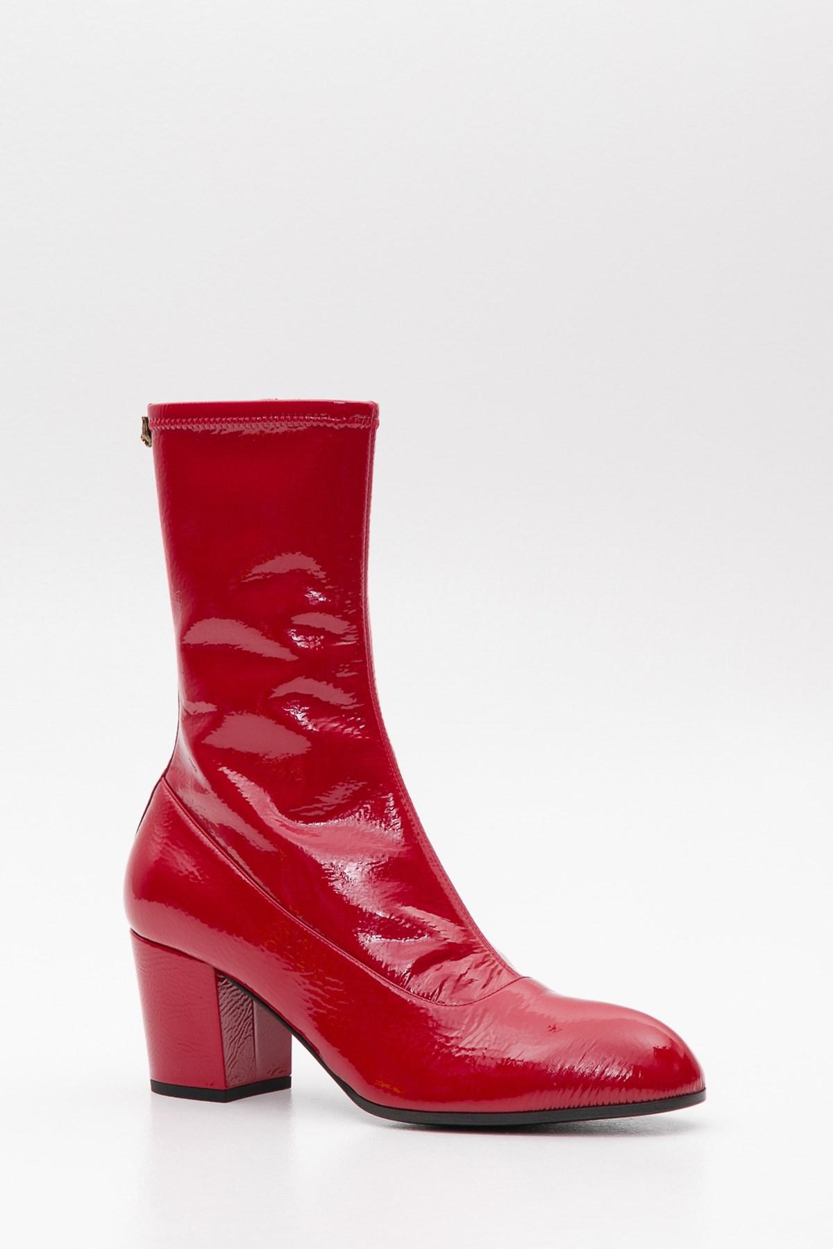 patent red boots