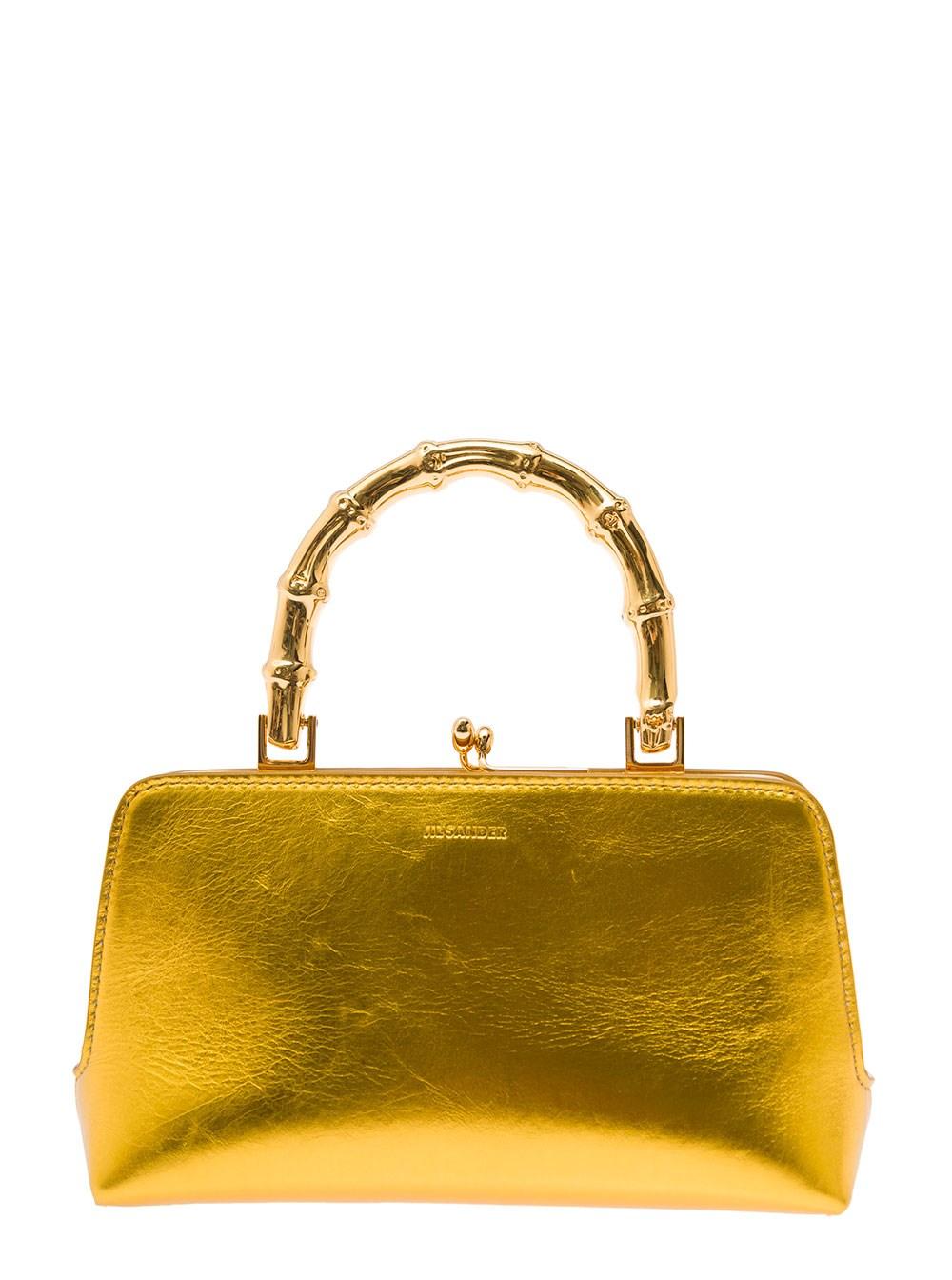 Jil Sander Gold 'goji Mini Bamboo' Hand Bag With Gold-tone Handle