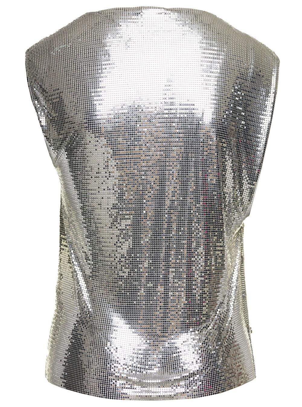 Rabanne Silver-colored Sleeveless Top With Draped Neckline In Metal Mesh in  Gray