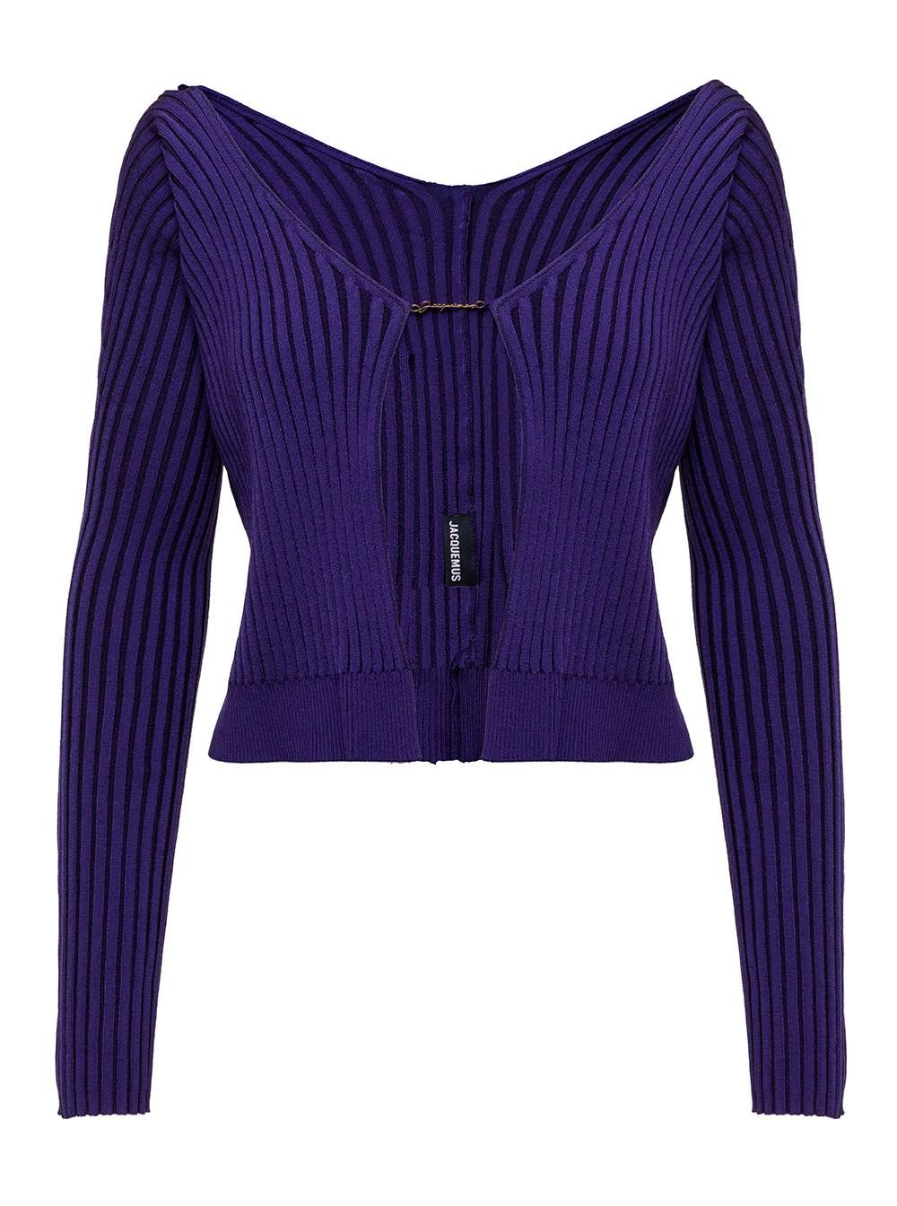 Jacquemus 'la Maille Pralu Longue' Purple Ribbed Cardigan With Logo Charm  Woman in Blue | Lyst