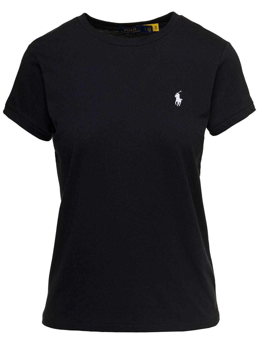 Polo Ralph Lauren Crewneck T-shirt With Contrasting Logo Embrodery In  Cotton Woman in Black | Lyst