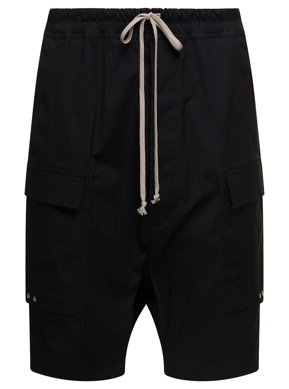 Rick Owens Cargo Shorts With Patch Pockets And Drawstring In Stretch Cotton  Man in Black for Men | Lyst