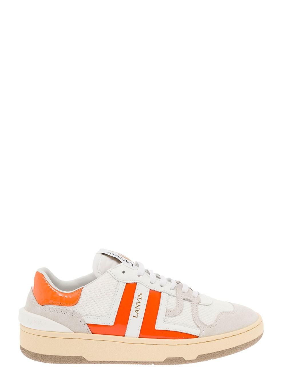 Skole lærer ankomst Pjece Lanvin Clay Low And Orange Leather And Mesh Sneaker in White | Lyst