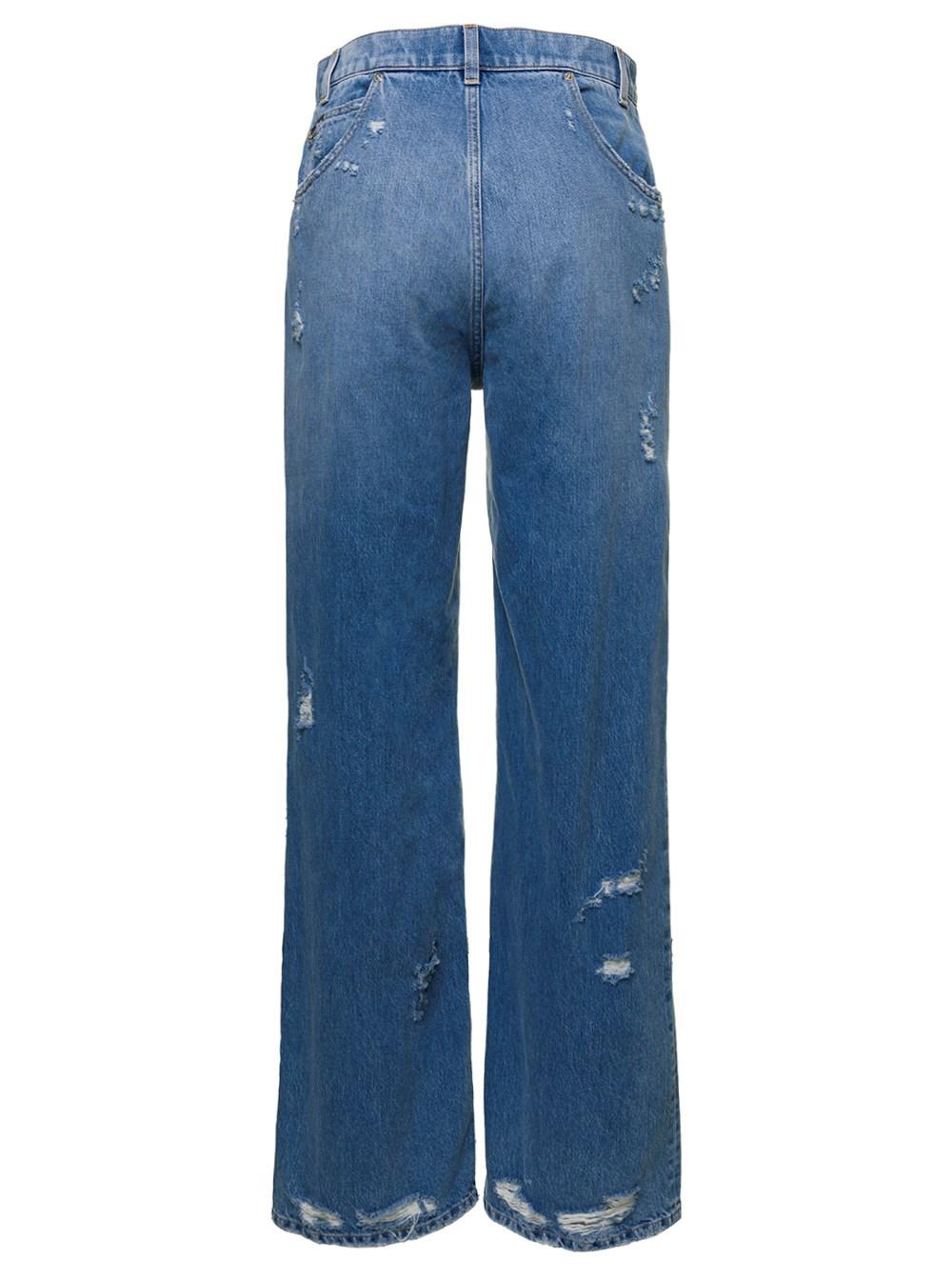 Dolce & Gabbana E Denim Distressed Straight Leg Jeans With Logo Placque In  Cotton Woman in Blue | Lyst