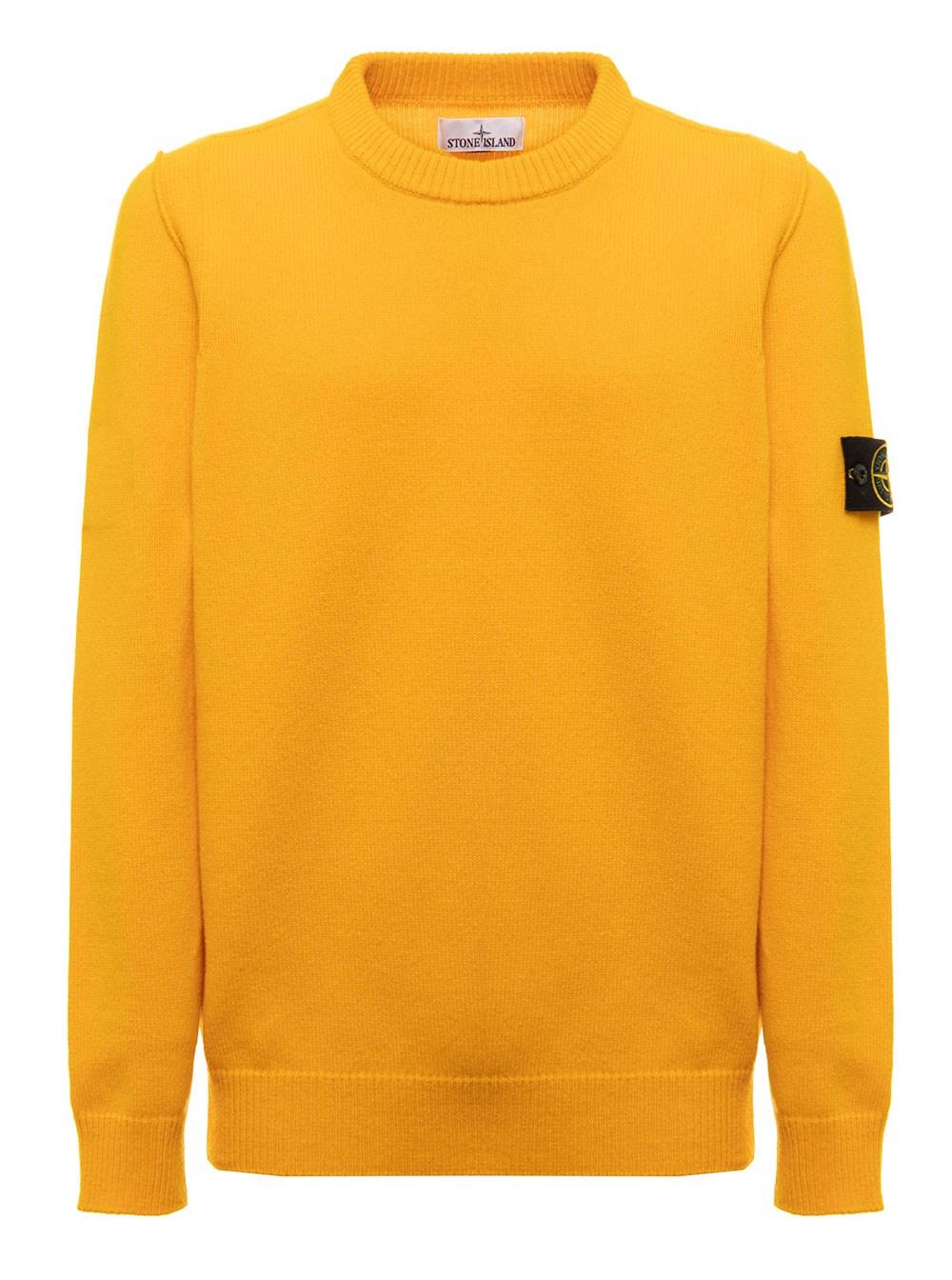 Stone Island Yellow Wool Crew Neck Sweater With Logo Man for Men | Lyst