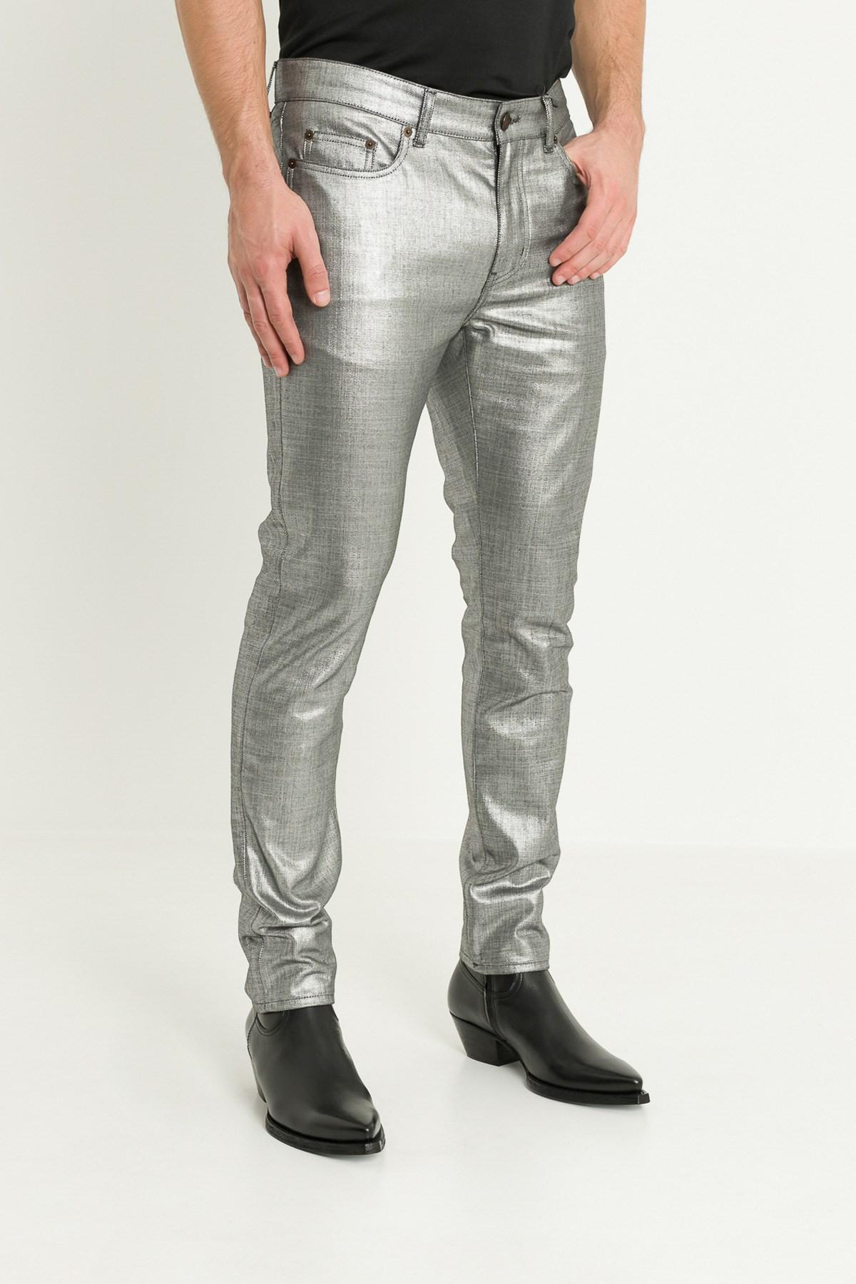 Saint Laurent Denim Laminated Silver Jeans in Gray for Men - Lyst