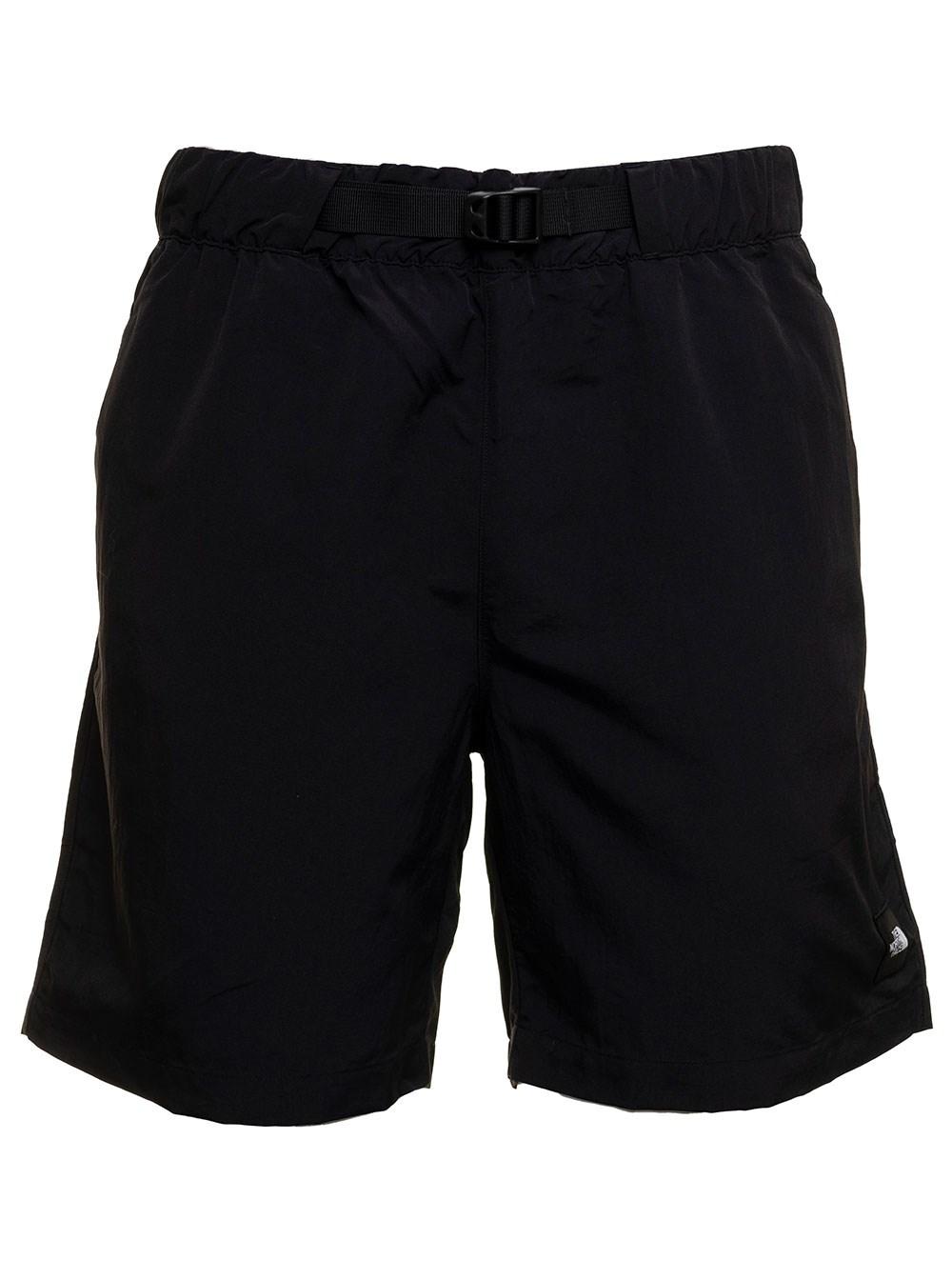Black Nylon Bermuda Shorts With Belt 