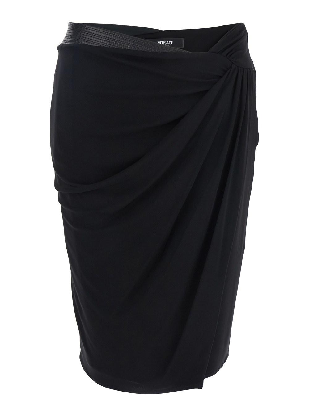 スカート VERSACE BLACK STRETCH WOOL SKIRT Versace Stretch Wool Midi Skirt () IFCHIC.COM