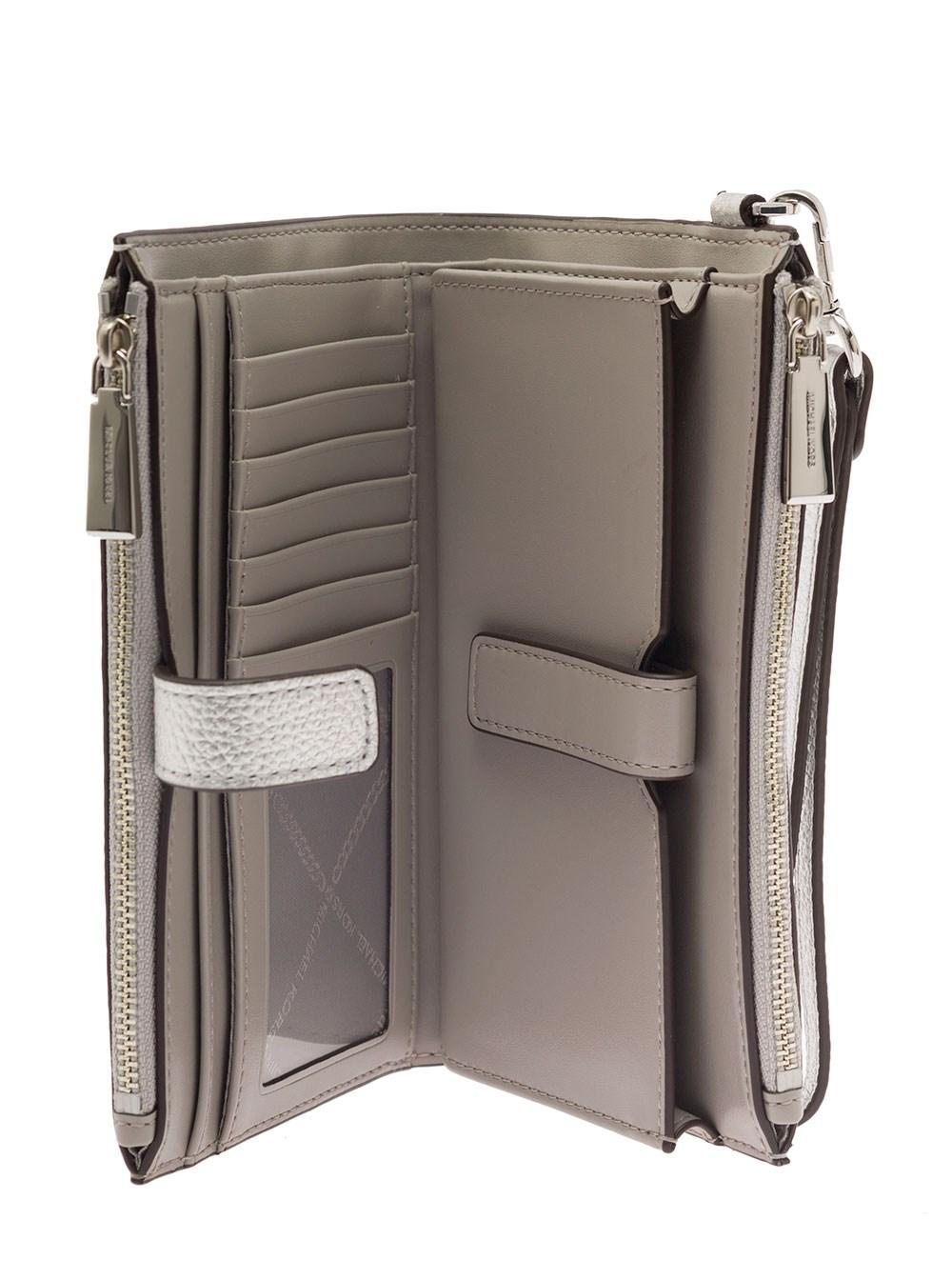 MICHAEL Michael Kors Silver-tone Jet Set Wallet With Logo Plaque In Leather  Woman in Gray | Lyst