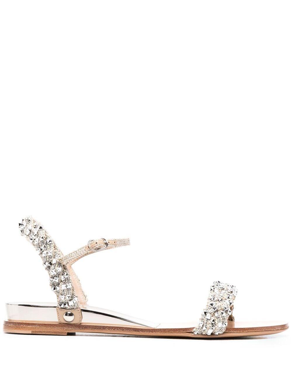 Casadei Woven Stud-strap Leather Sandals in Silver (Metallic) - Lyst