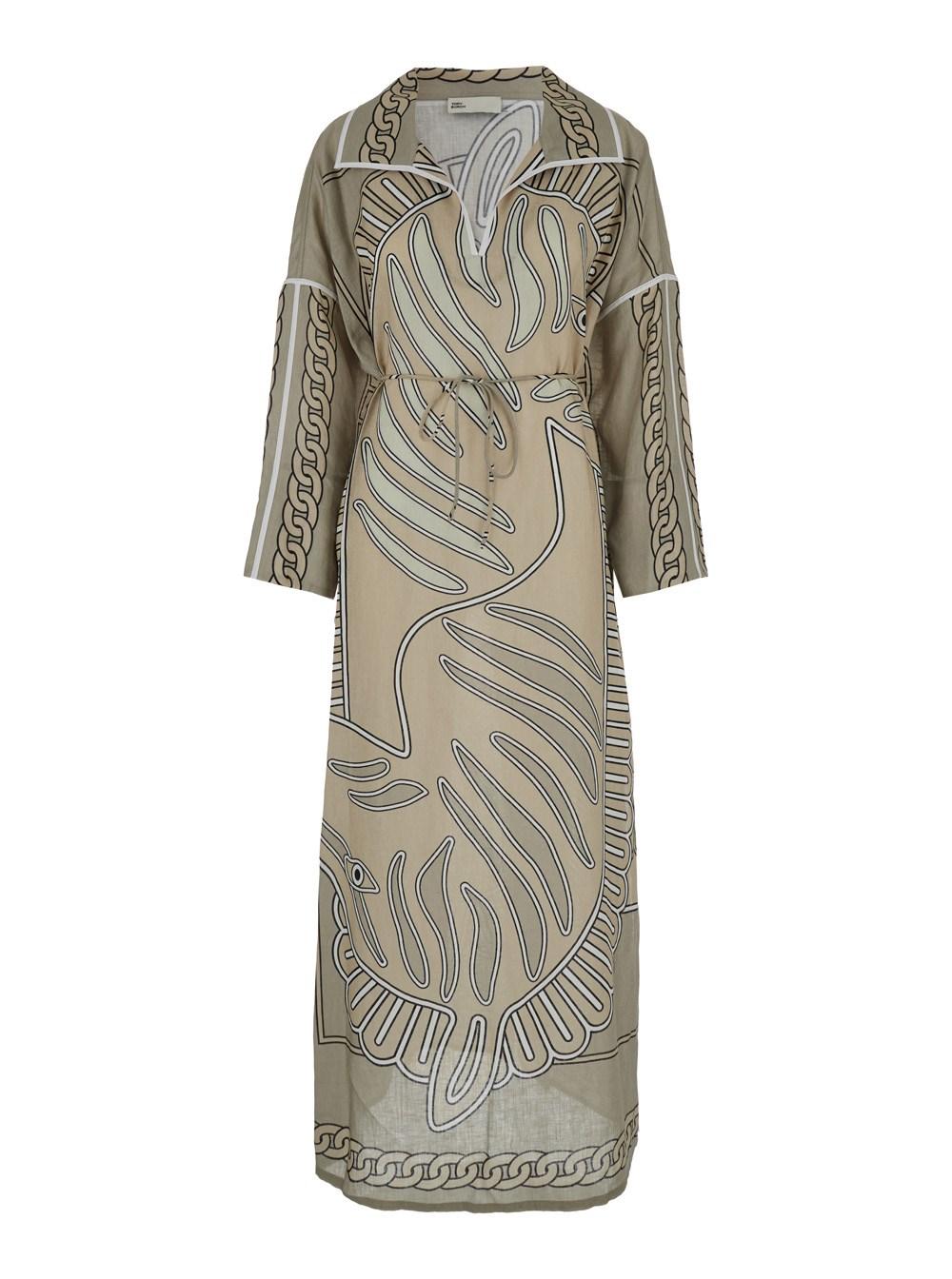 Tory Burch Kaftan Dress With All-Over Print in Natural | Lyst