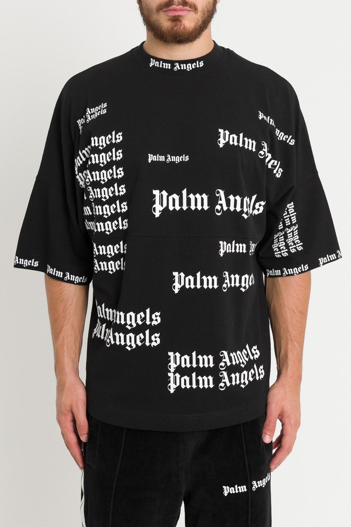 Palm Angels Cotton All-over Logo Tee in Black for Men - Lyst