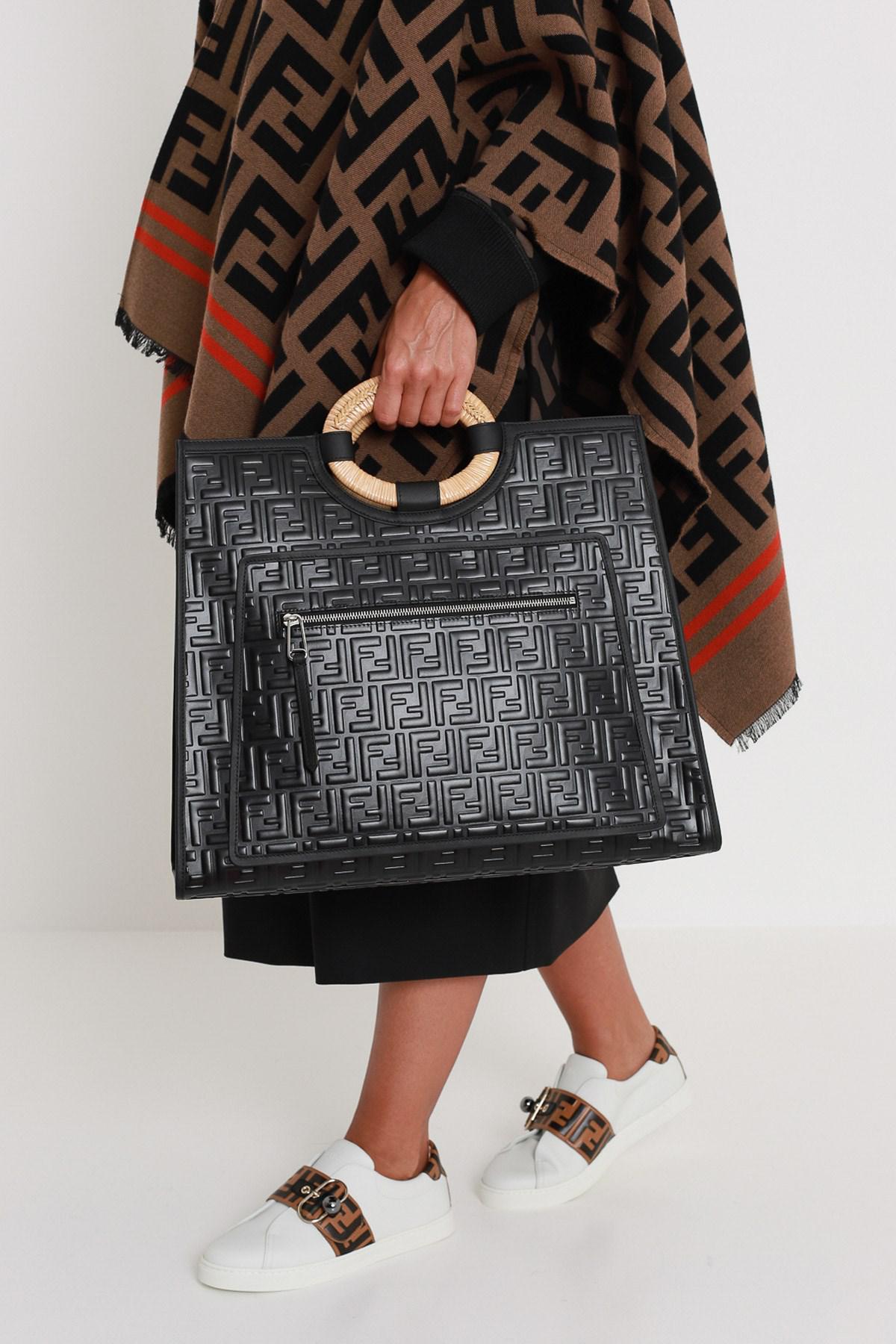 Fendi Runaway Large Tote With Embossed Ff Motif in Black | Lyst