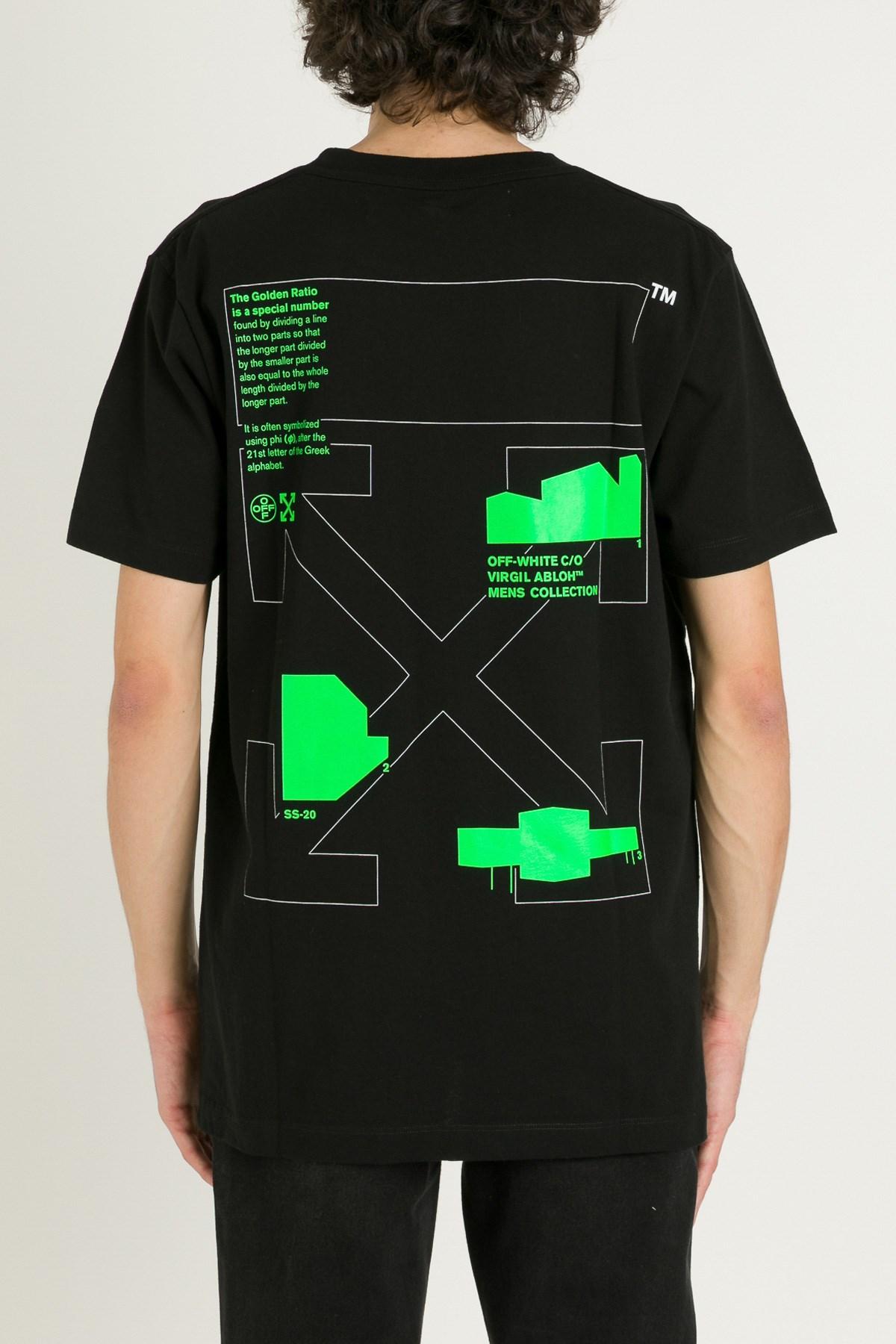 Off-White c/o Virgil Abloh Arch Shapes Slim Fit T-shirt In Black Cotton  With Fluo Green Print On The Front And Back. for Men