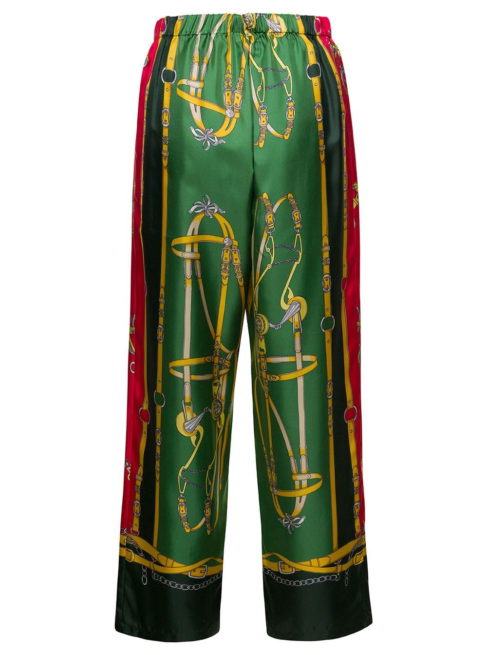 Pantaloni morbidi con stampa briglie e doppia g in seta multicolor donna di  Gucci in Verde | Lyst