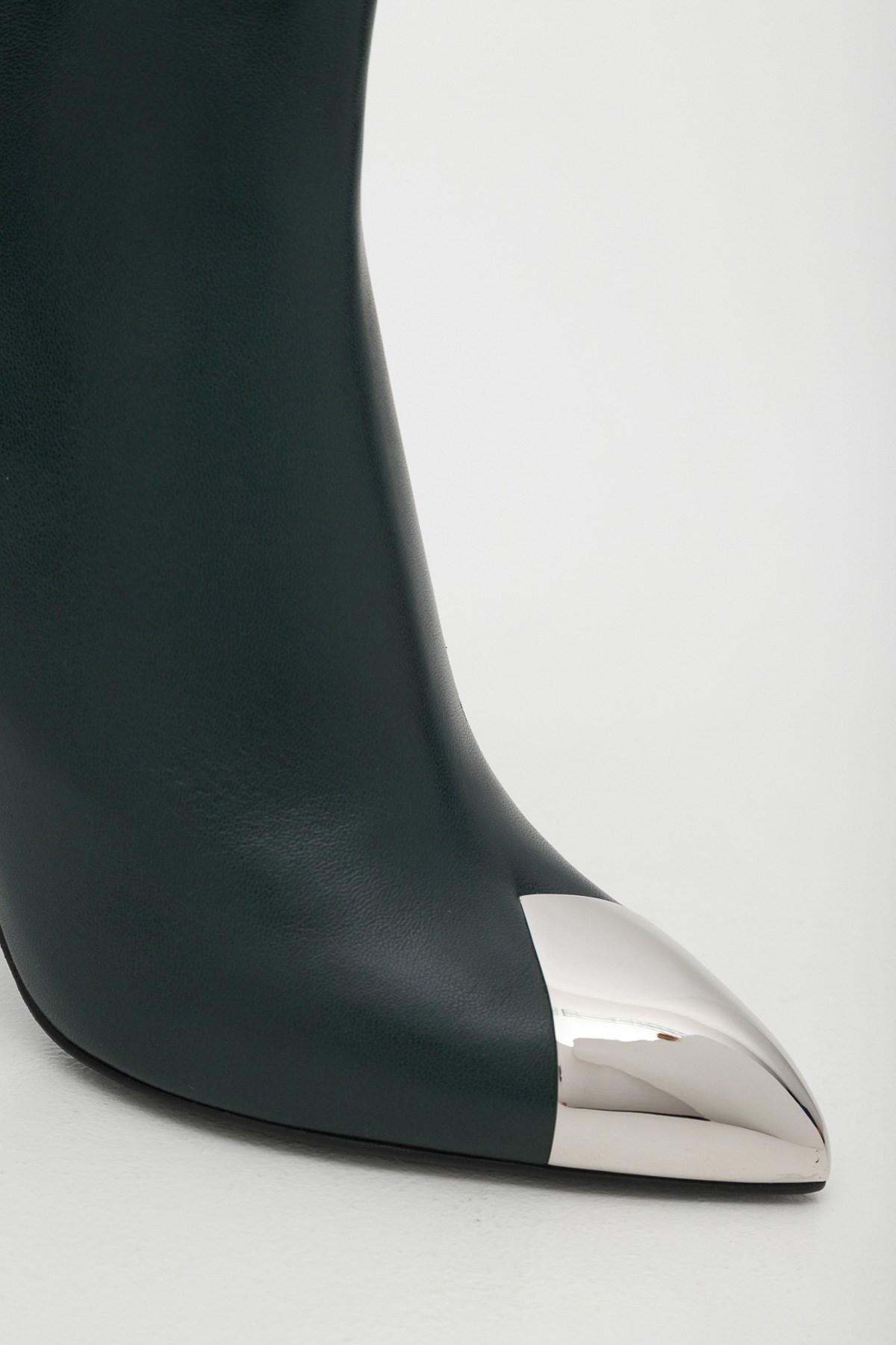 Celine Leather Triangle Heel Boot With Metallic Toe Cap in Green 
