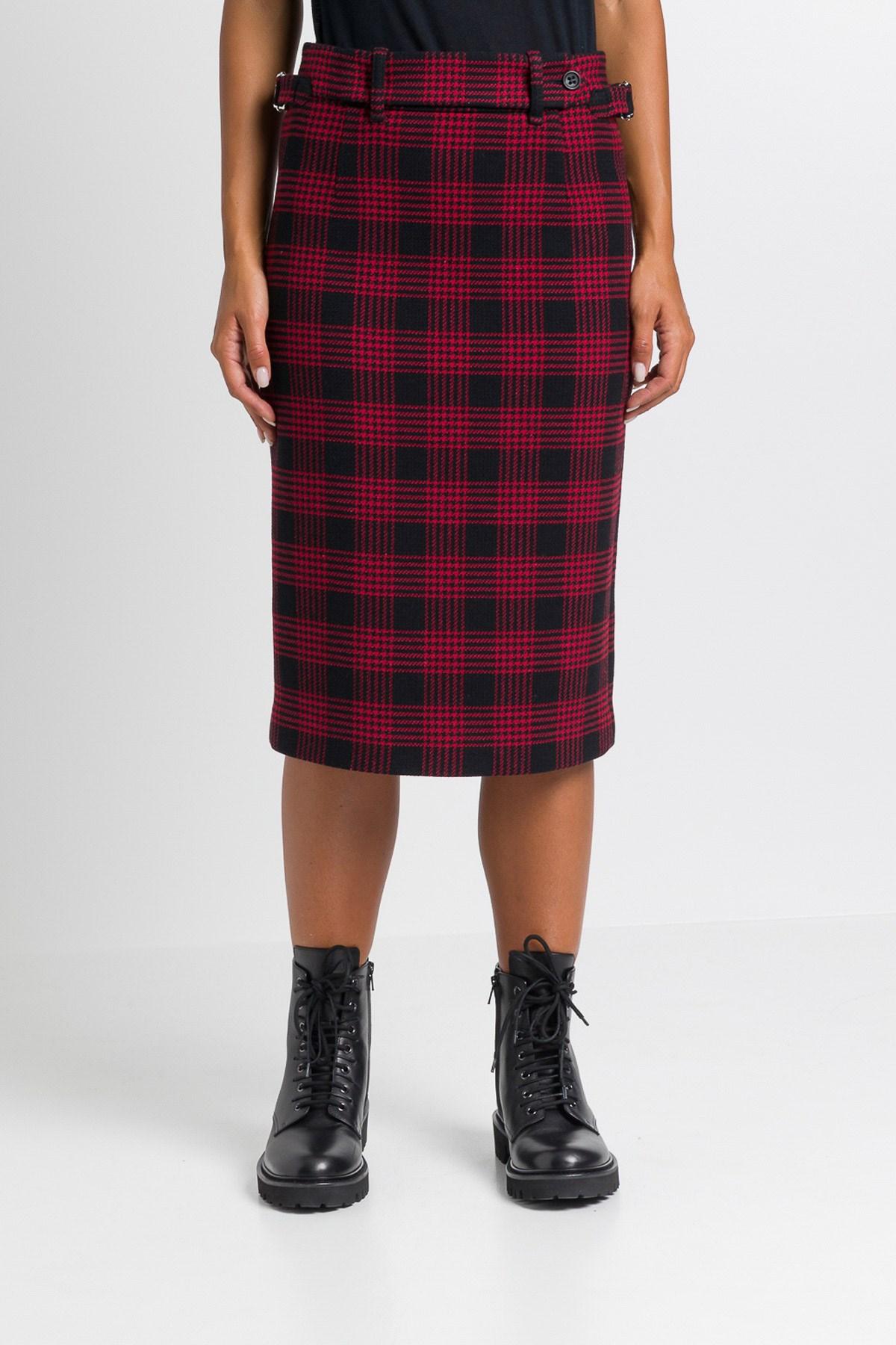 RED Valentino Check Midi Skirt in Red - Lyst