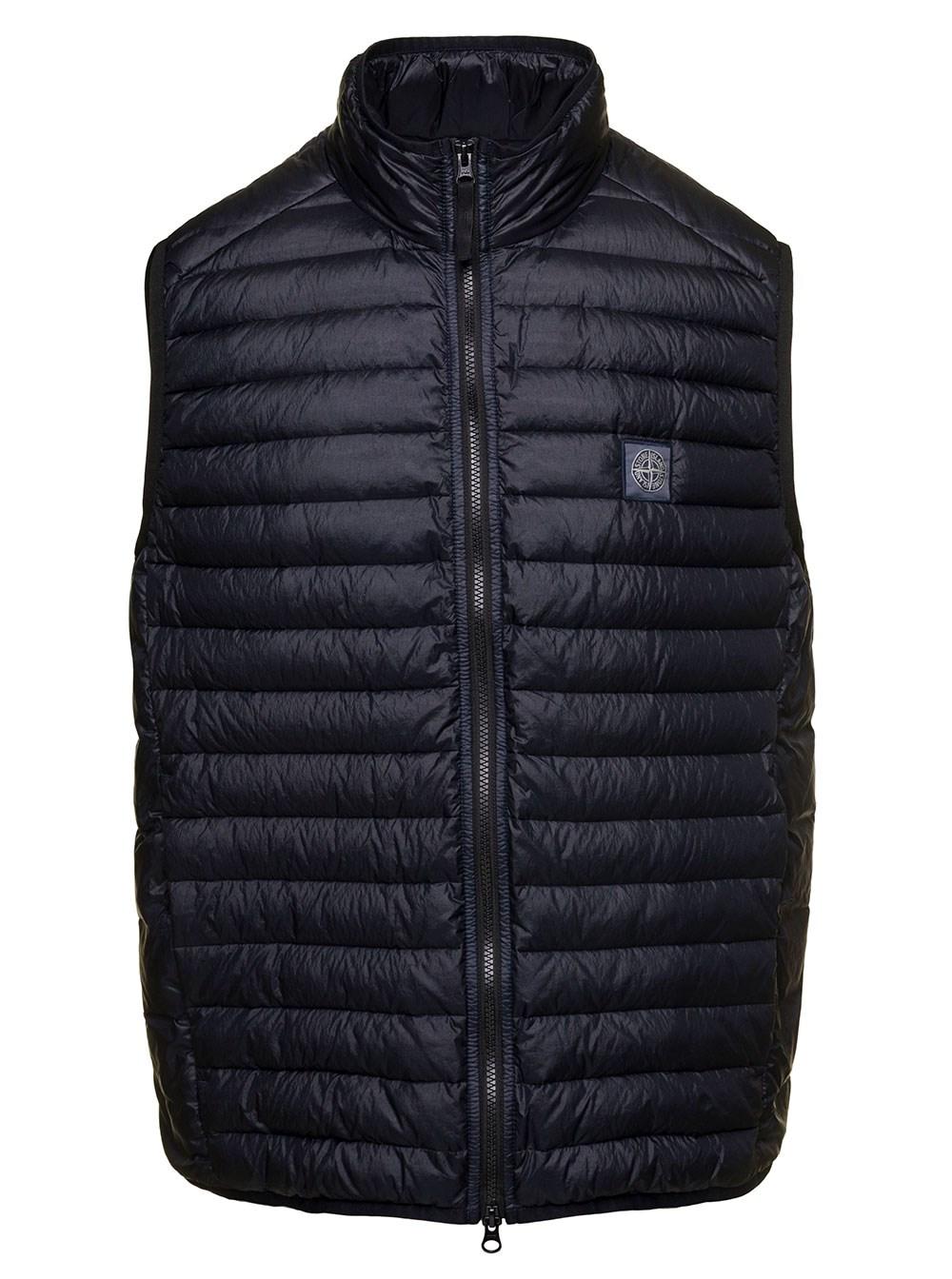 Stone Island Black Down Vest With Logo Patch In Nylon Man in Blue for Men |  Lyst