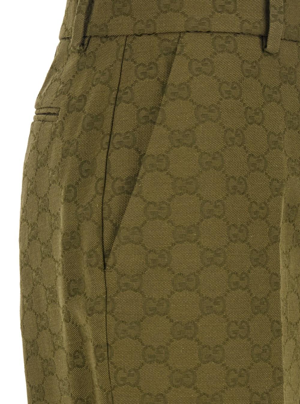 パンツ GUCCI MILITARY GREEN TROUSERS IN GG FABRIC Women's Gucci Straight-leg pants | Lyst