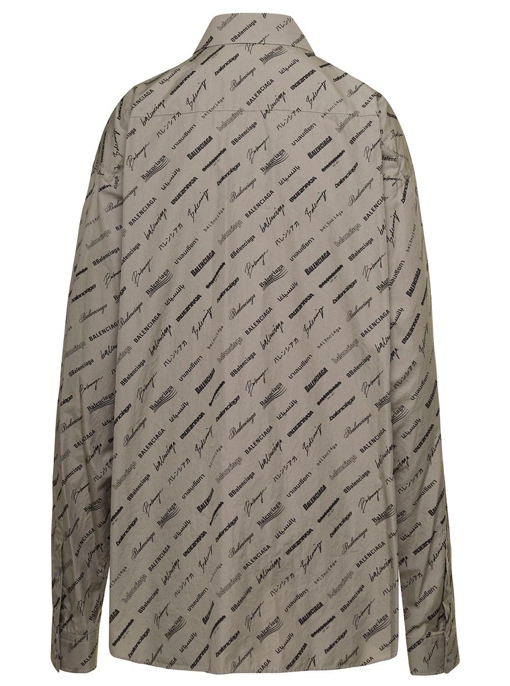 Balenciaga Oversize Shirt With Monogram Logo Print All-over In Cotton Man  in Gray for Men | Lyst