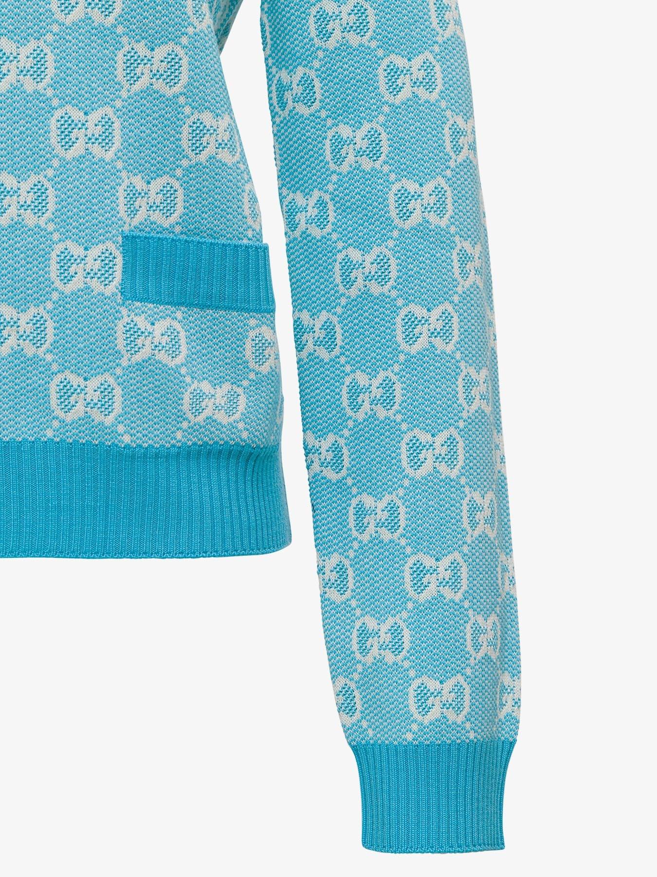 Gucci Cotton Cardigan In GG Jacquard Piquet in Blue Lyst