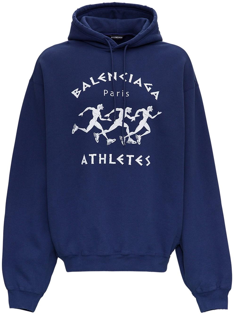 Balenciaga Athletics Cotton Hoodie in Blue for Men | Lyst