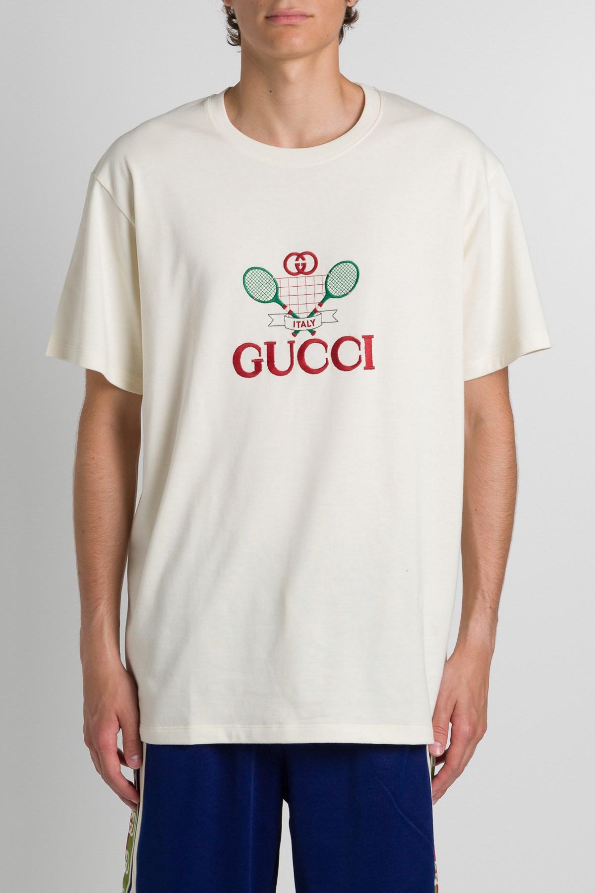 Gucci Gg Tennis Embroidered Cotton T-shirt in White for Men - Lyst