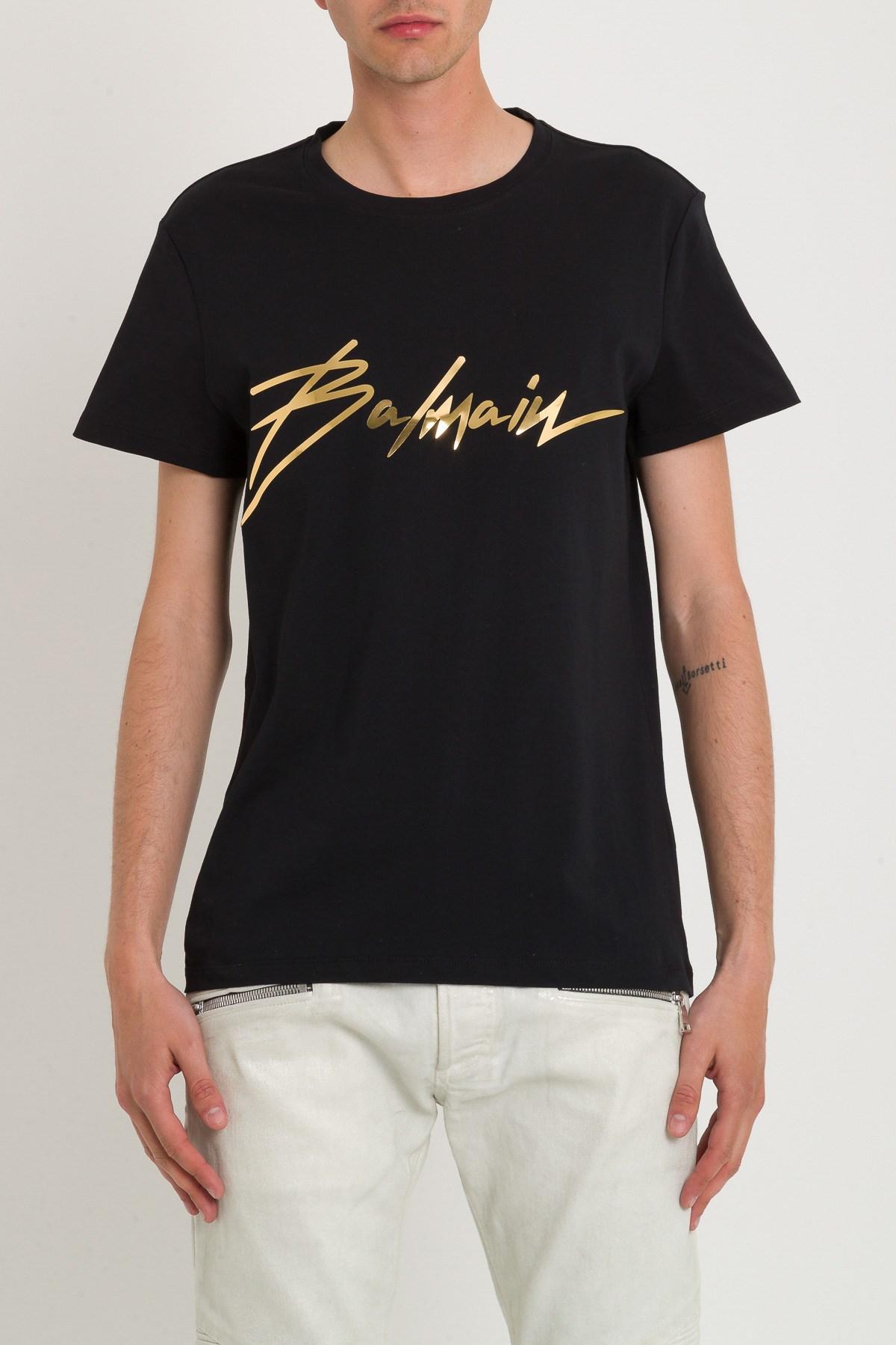 Balmain Signature Logo Cotton T-shirt in Black for Men | Lyst