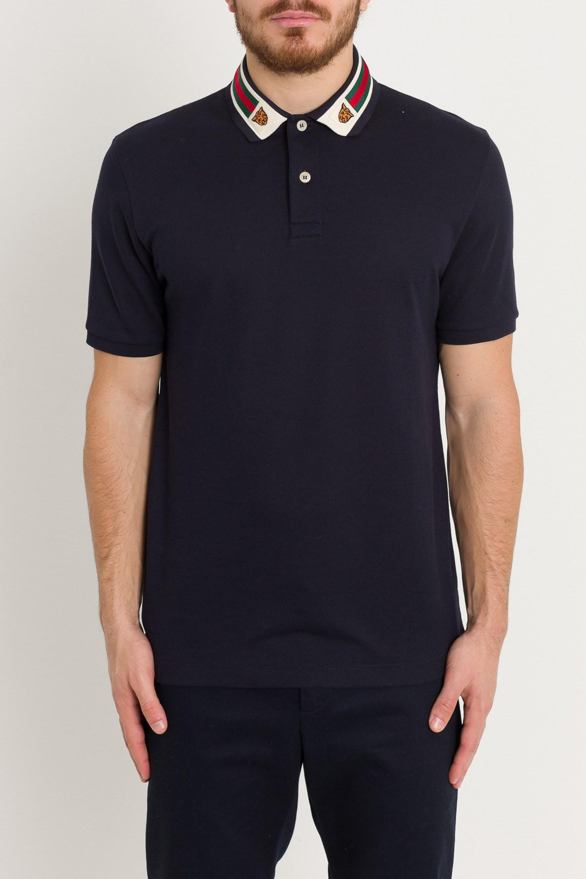 gucci cotton polo with web and feline head