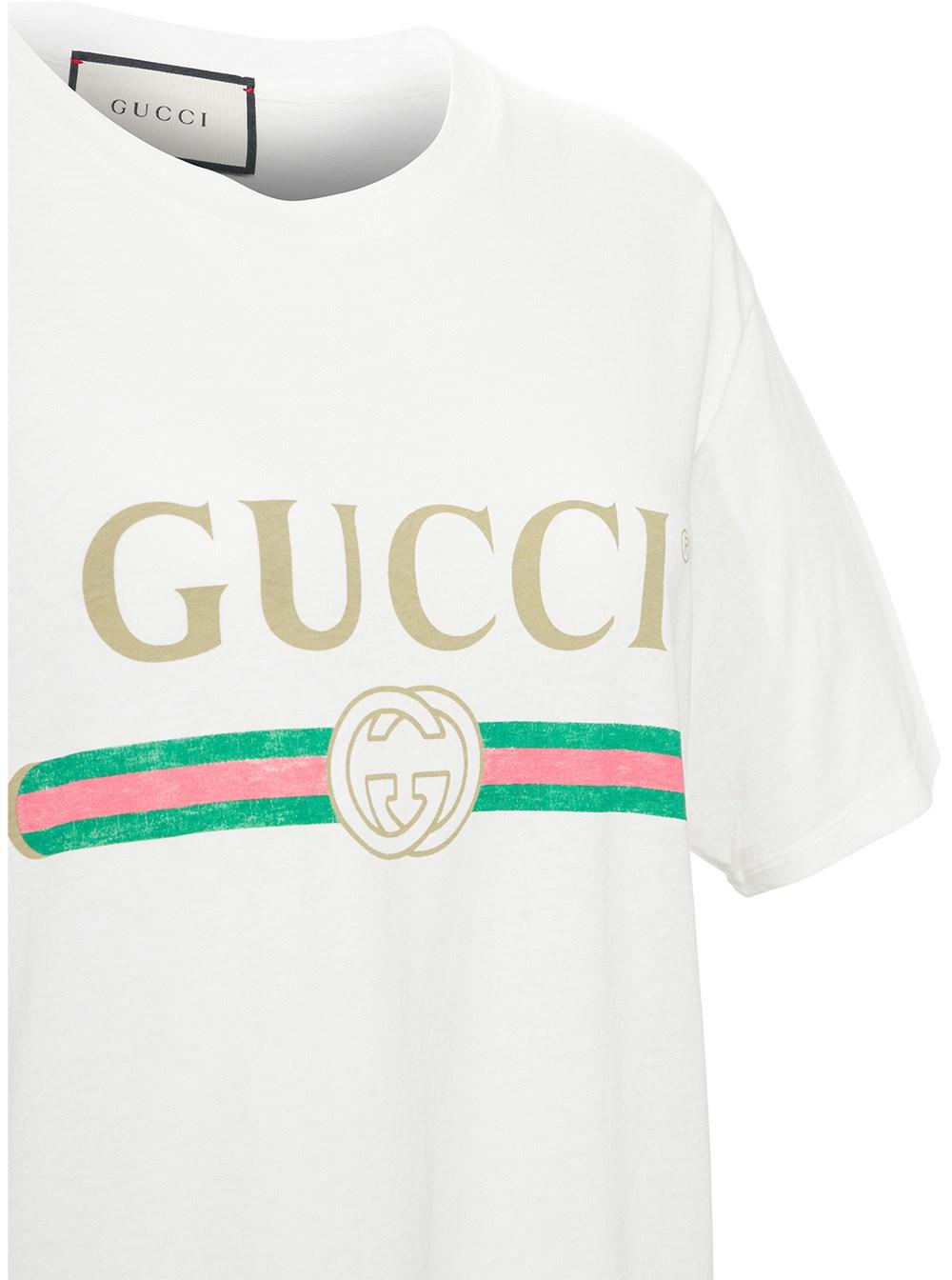 Gucci Cotton Vintage Logo T Shirt With Floral Back Patch in White - Lyst