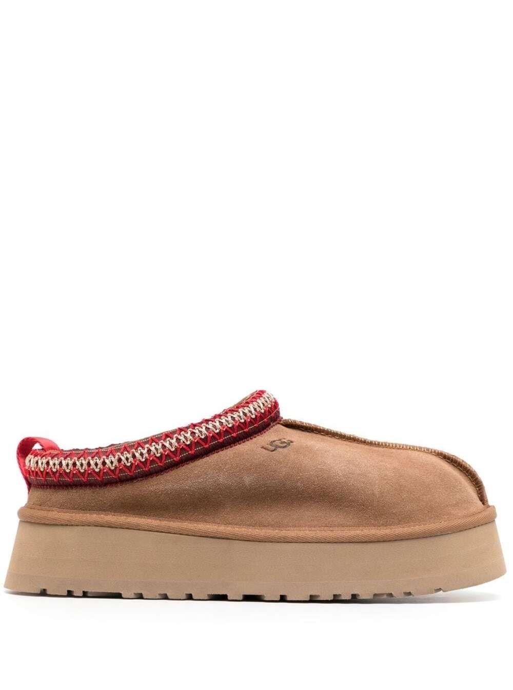 UGG Tazz Chestnut Slippers With Embroidery Detail And Platform In Suede in  Brown | Lyst