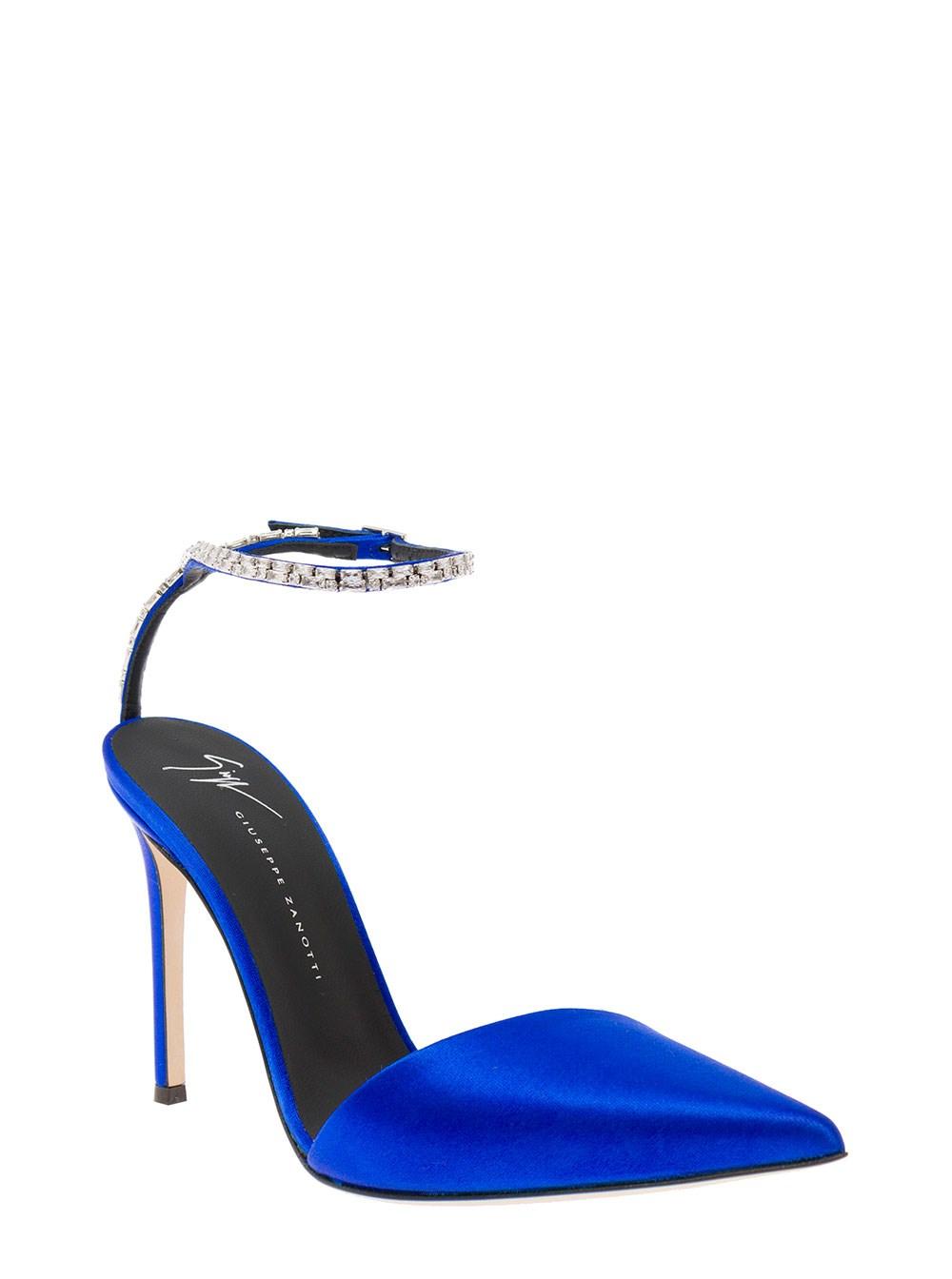 Giuseppe Zanotti Nates Blue Pumps In Satin Wih Crystals Embellished Ankle  Strap And 105 Mm Heel Woman | Lyst