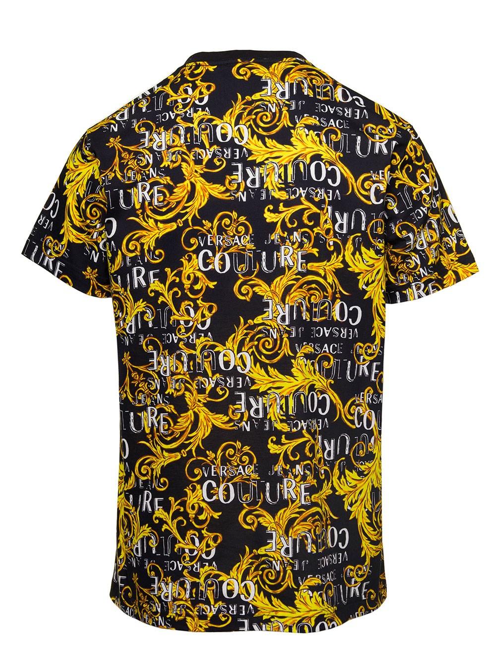 Versace Jeans Couture Crewneck T-shirt With All-over Baroque Logo Print In  Cotton Jersey Man Versce Jeans Couture in Yellow for Men | Lyst