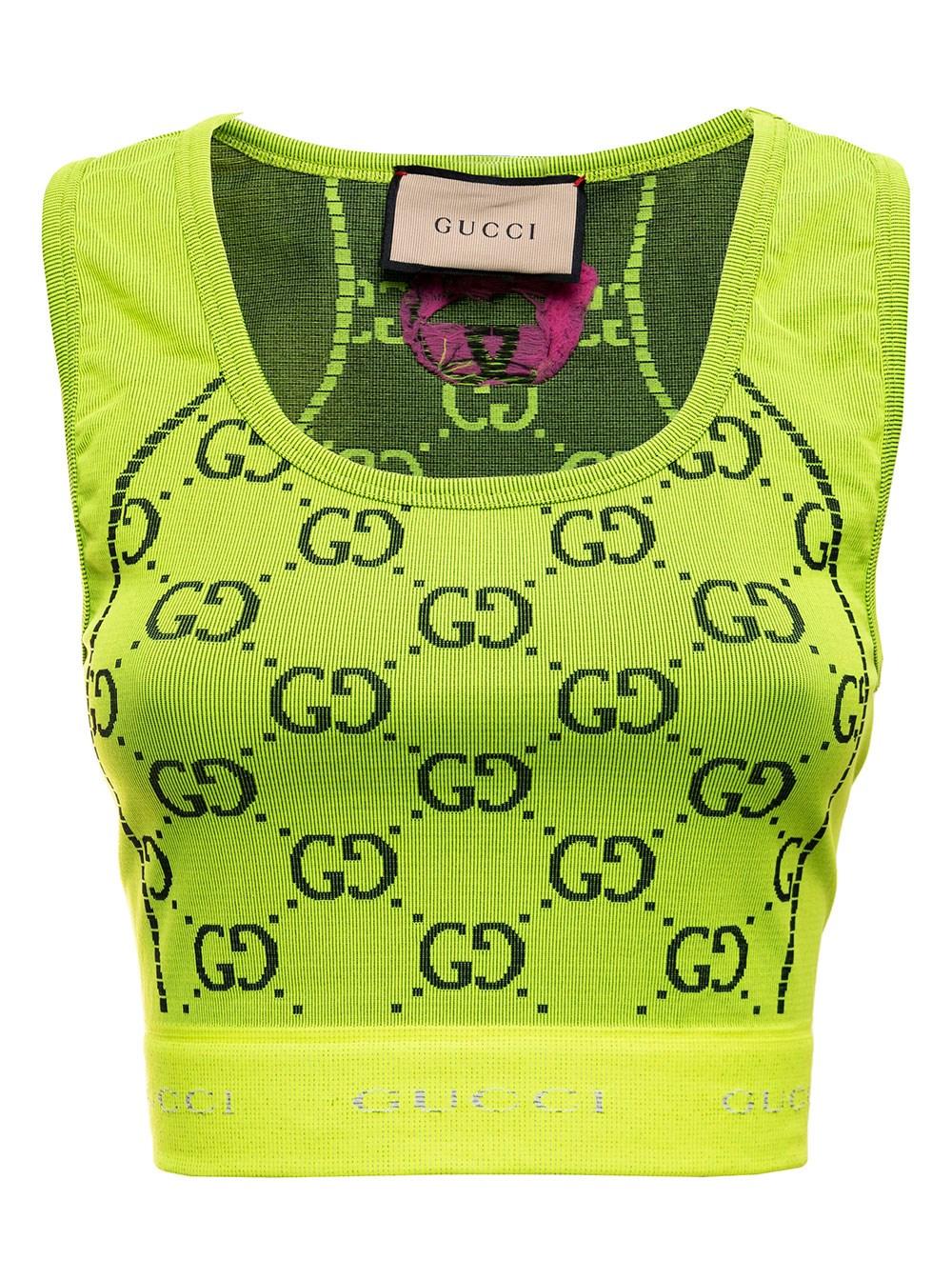 Gucci Woman's Sleeveless Jersey Fluo gg Jacquard Top in Yellow | Lyst