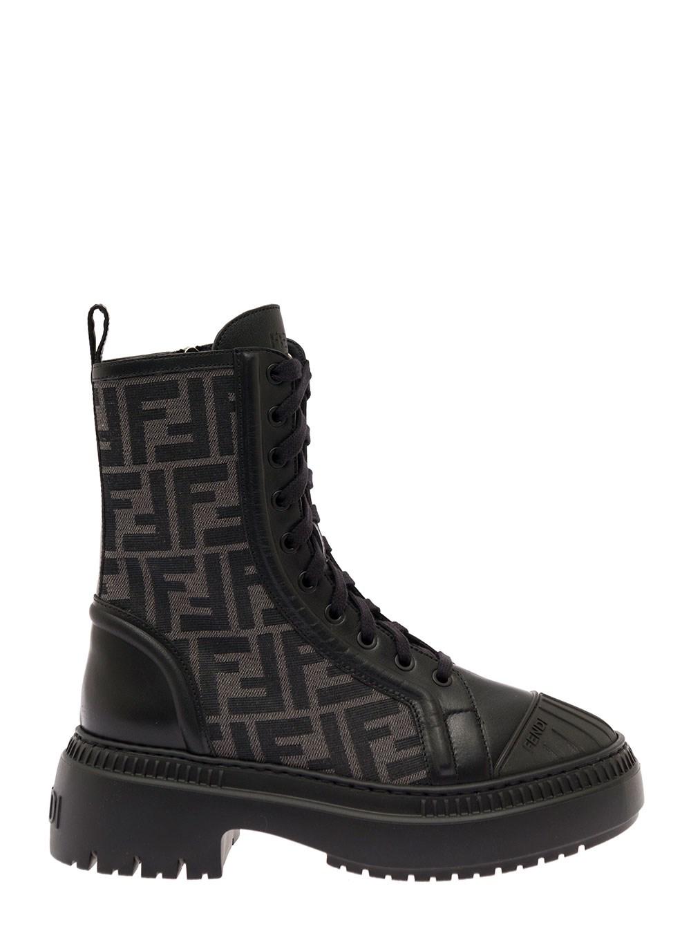 Fendi Ff Lace Up Boot in Black | Lyst
