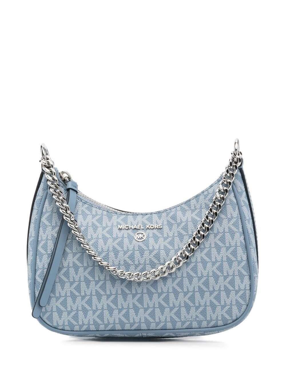 Michael Michael Kors Monogram Metallic Pouchette Shoulder Bag In Silver