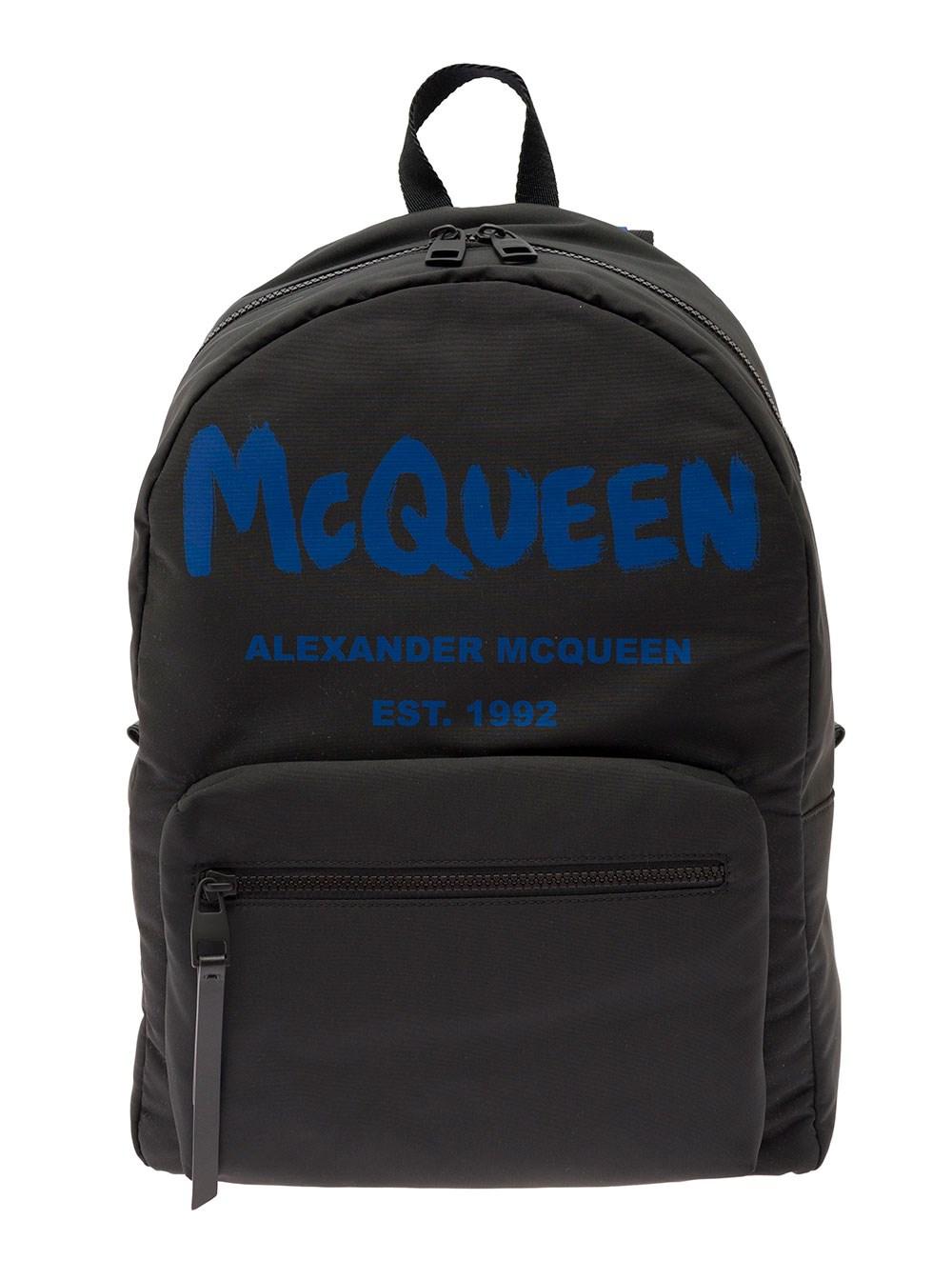 Alexander McQueen Zaino Metropolitan In Nylon Nero Con Stampa Logo Uomo in  Blue for Men | Lyst