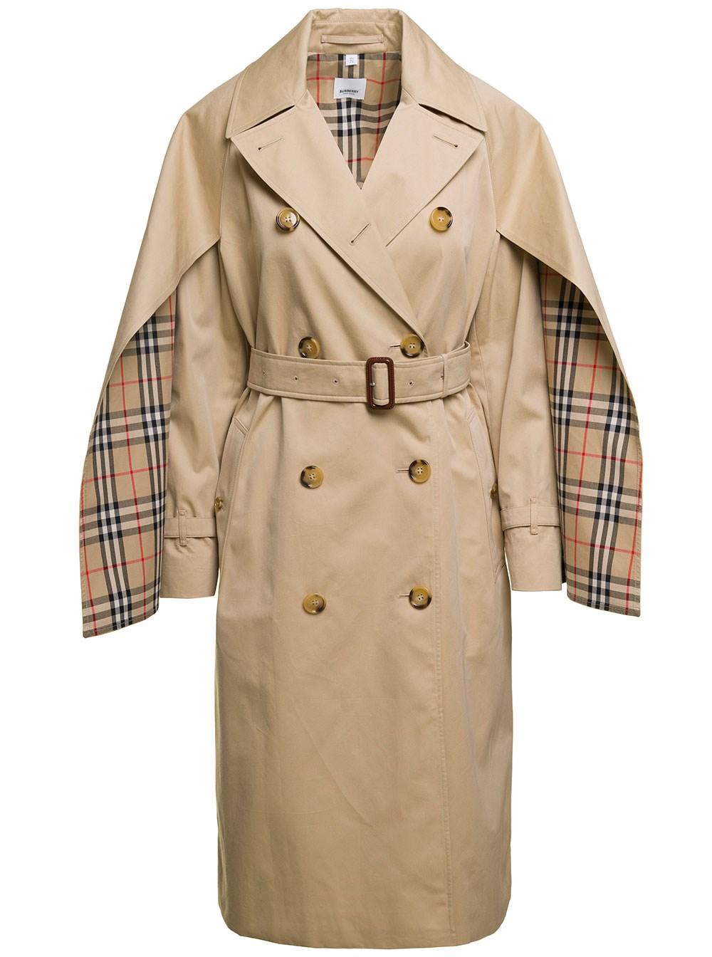 Burberry Trench Coat With Cape Lined Sleeves In Cotton in Natural | Lyst