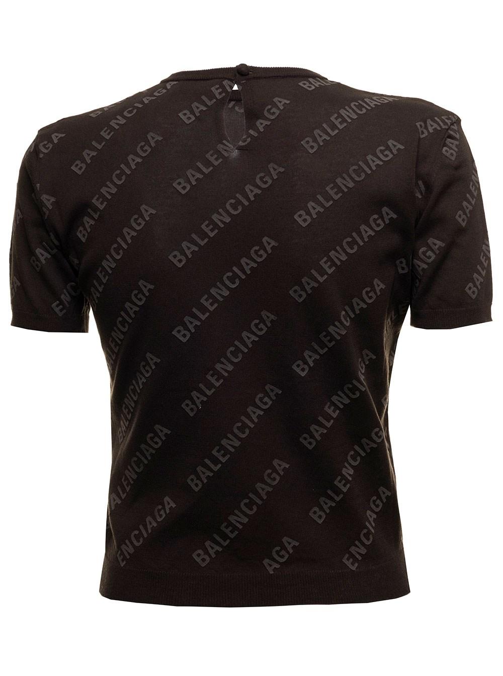 Balenciaga Ultralight Cotton T-shirt With Allover Logo Print Woman in Black  | Lyst