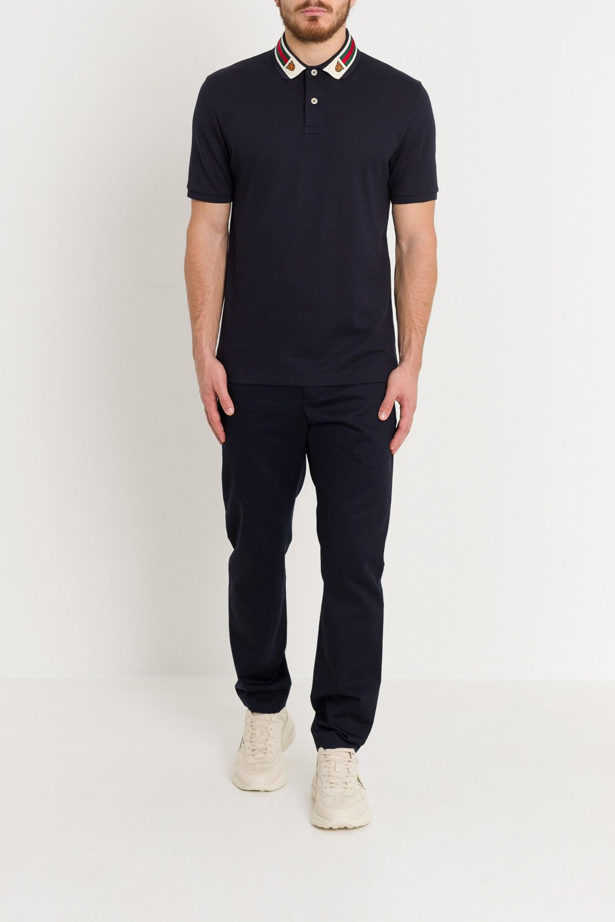 gucci cotton polo with web and feline head