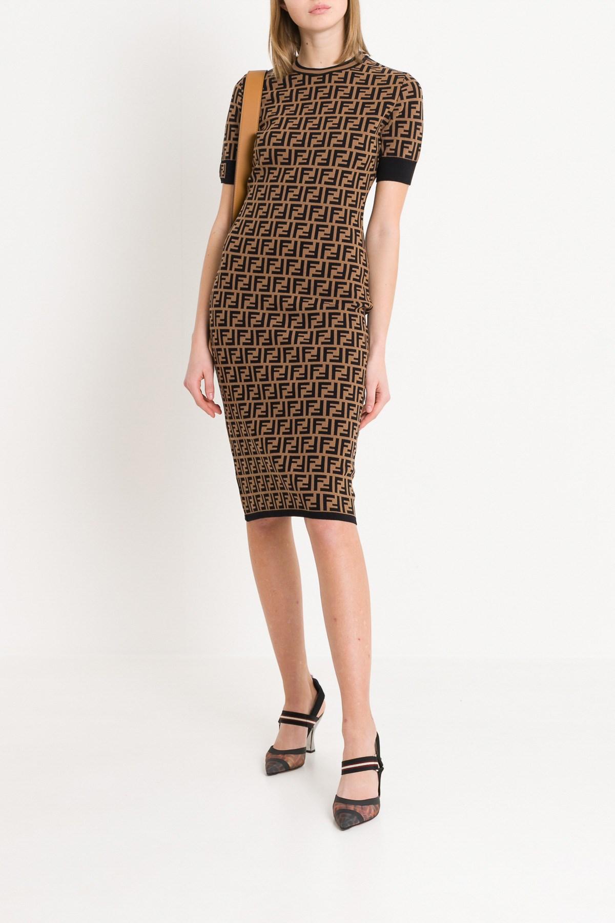 Fendi Ff Midi Dress in Brown | Lyst