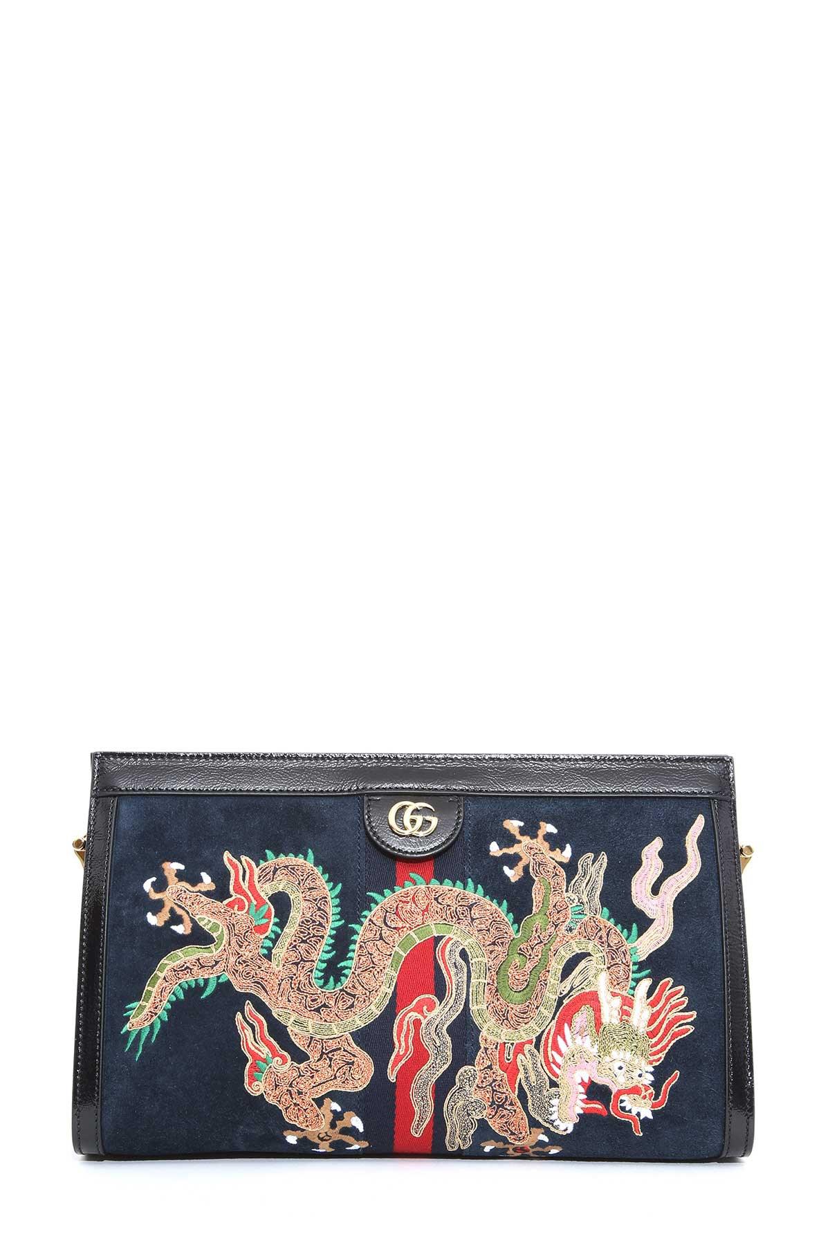 Gucci Ophidia Medium Embroidered Shoulder Bag in Blue - Lyst