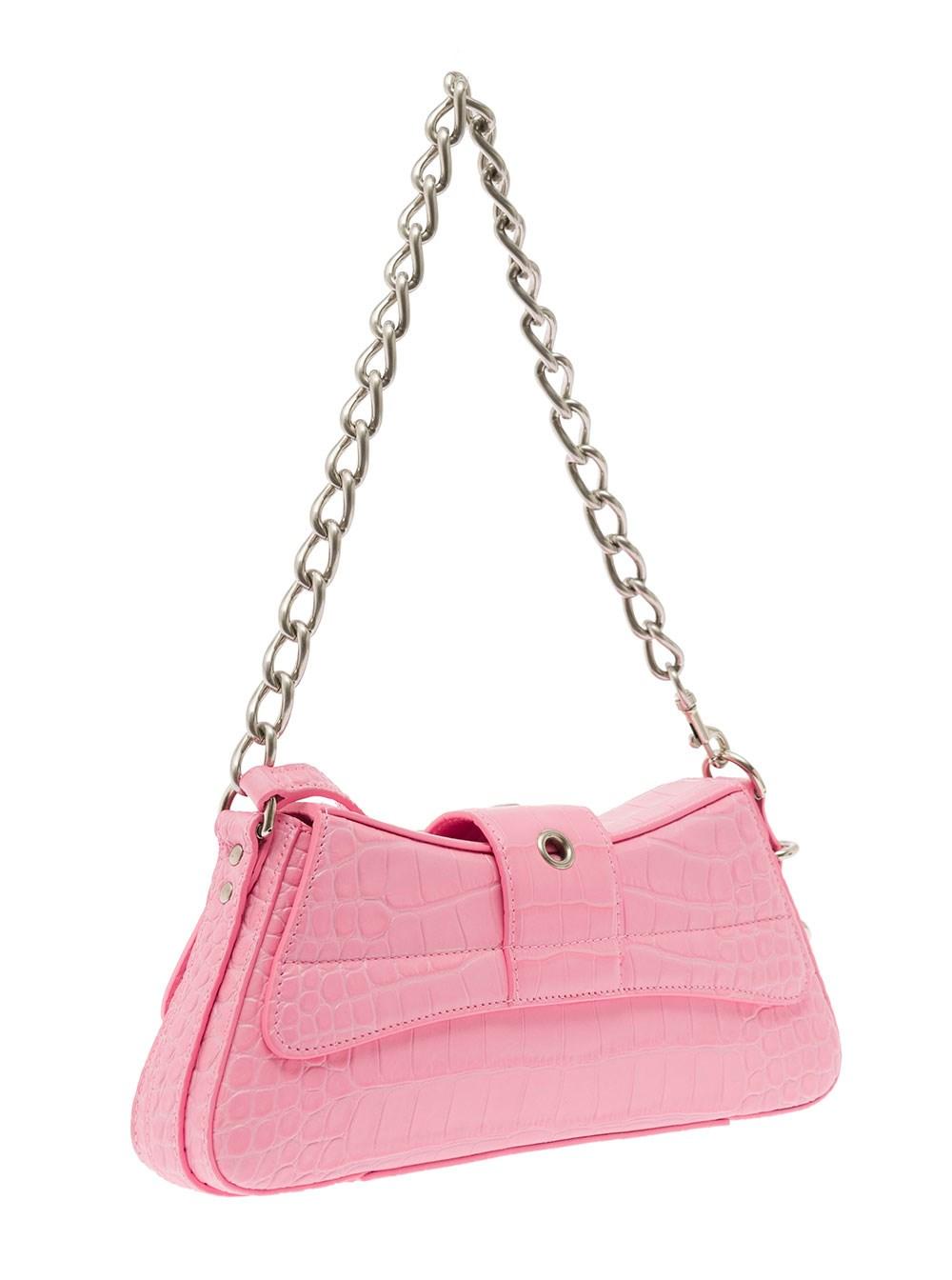 Balenciaga Lindsay Small Shoulder Bag With Strap In Matte Crocodile  Embossed Leather Wth Aged-silver Hardware Woman in Pink | Lyst