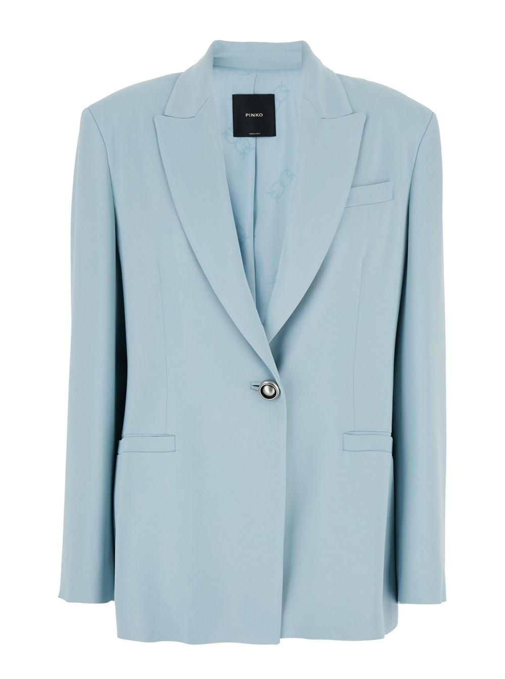 ジャケット PINKO FARAONA CADY SINGLE-BREASTED BLAZER WITH JEWEL BUTTON Pinko 'Faraona' Light Single-Breasted Jacket With Peak