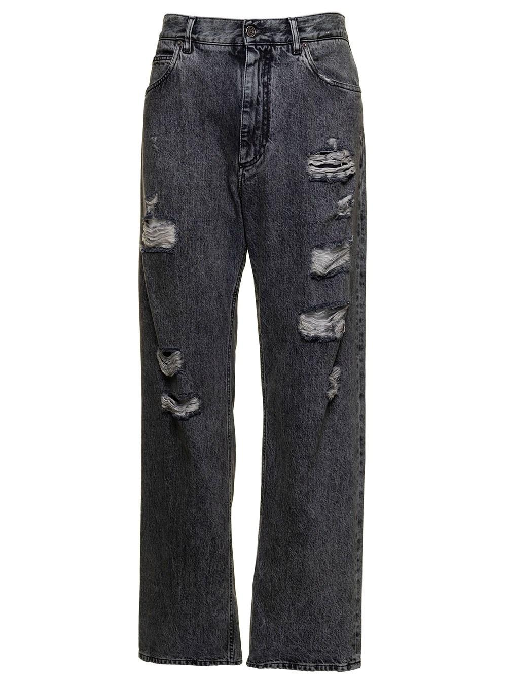 Dolce \u0026 Gabbana Dolce \u0026 Gabbana Man's Oversize Denim Jeans With Ripped  Details in Grey (Gray) for Men | Lyst