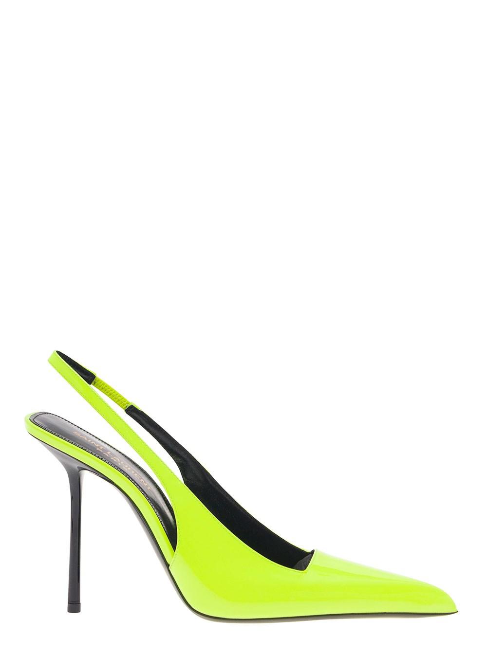 Saint Laurent Neon Yellow Slingback Pumps With Long Toe In Patent ...