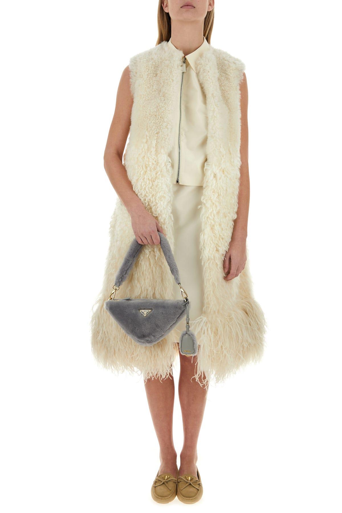 Prada Shearling Triangle Handbag in Gray | Lyst