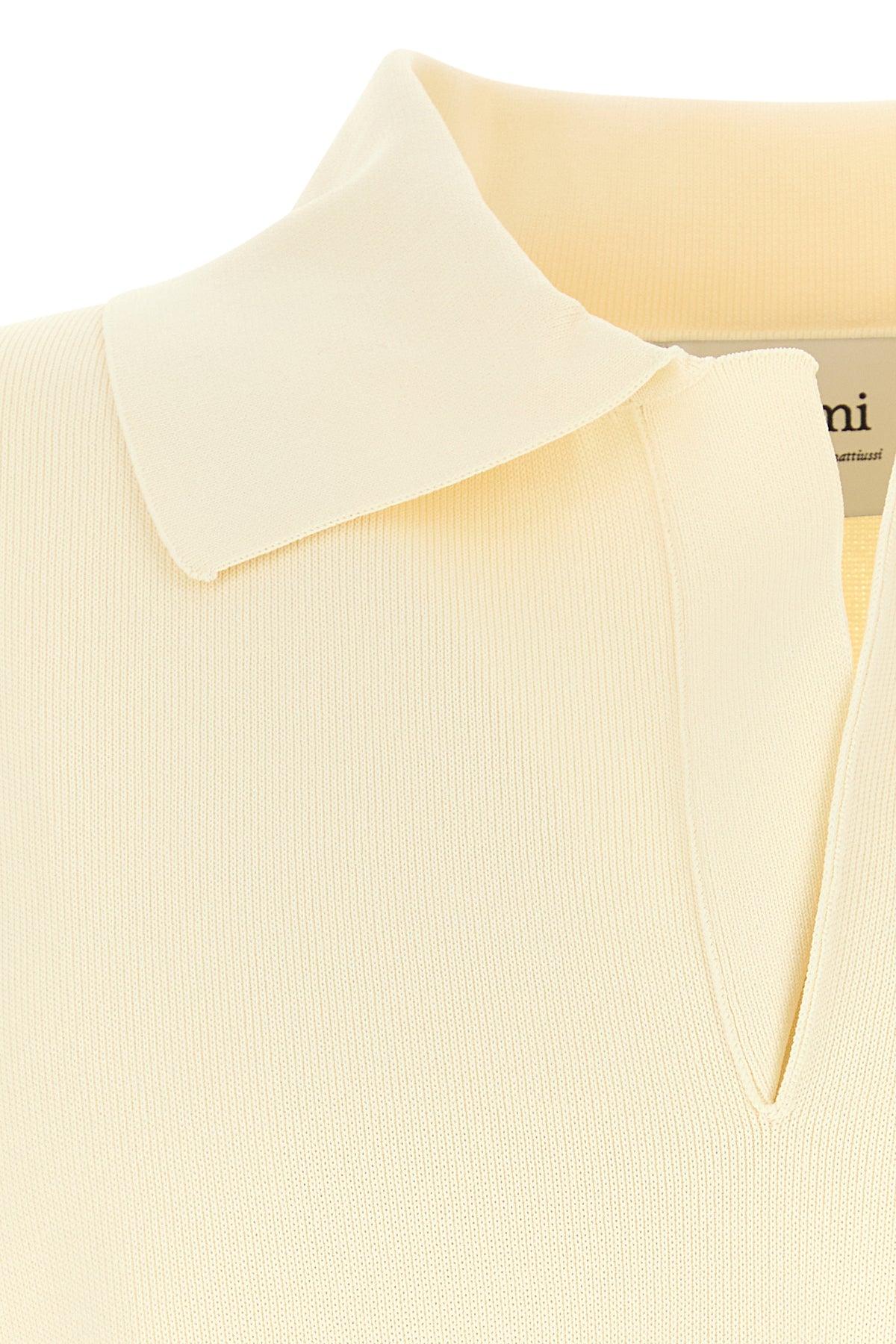 Tシャツ・カットソー AMI PARIS Cream viscose blend oversize polo shirt Ami Paris Ami Cream Viscose Blend Oversize Polo Shirt in